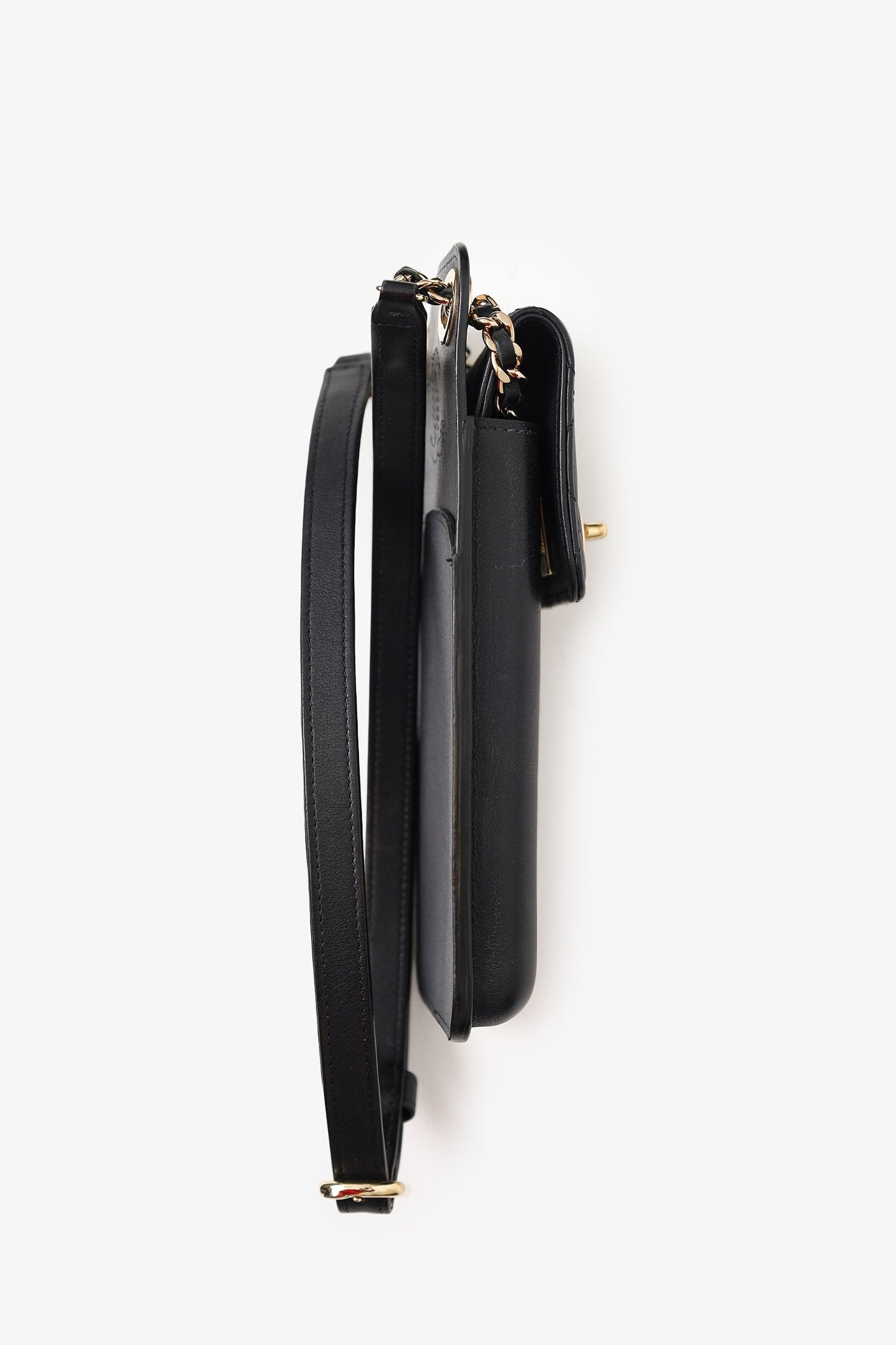 Chanel™ Black Lambskin Matelasse Phone Holder Shoulder Bag