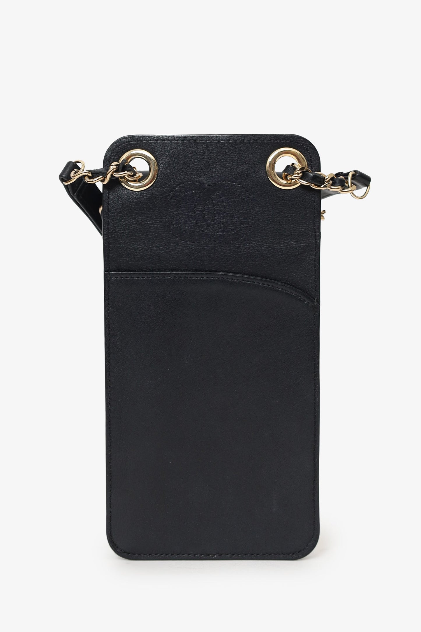 Chanel™ Black Lambskin Matelasse Phone Holder Shoulder Bag