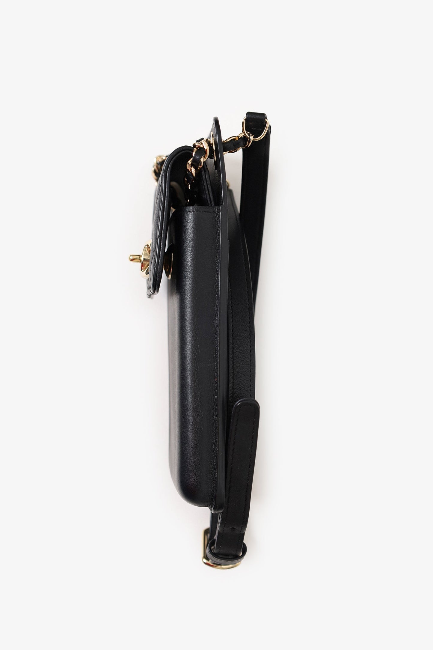 Chanel™ Black Lambskin Matelasse Phone Holder Shoulder Bag