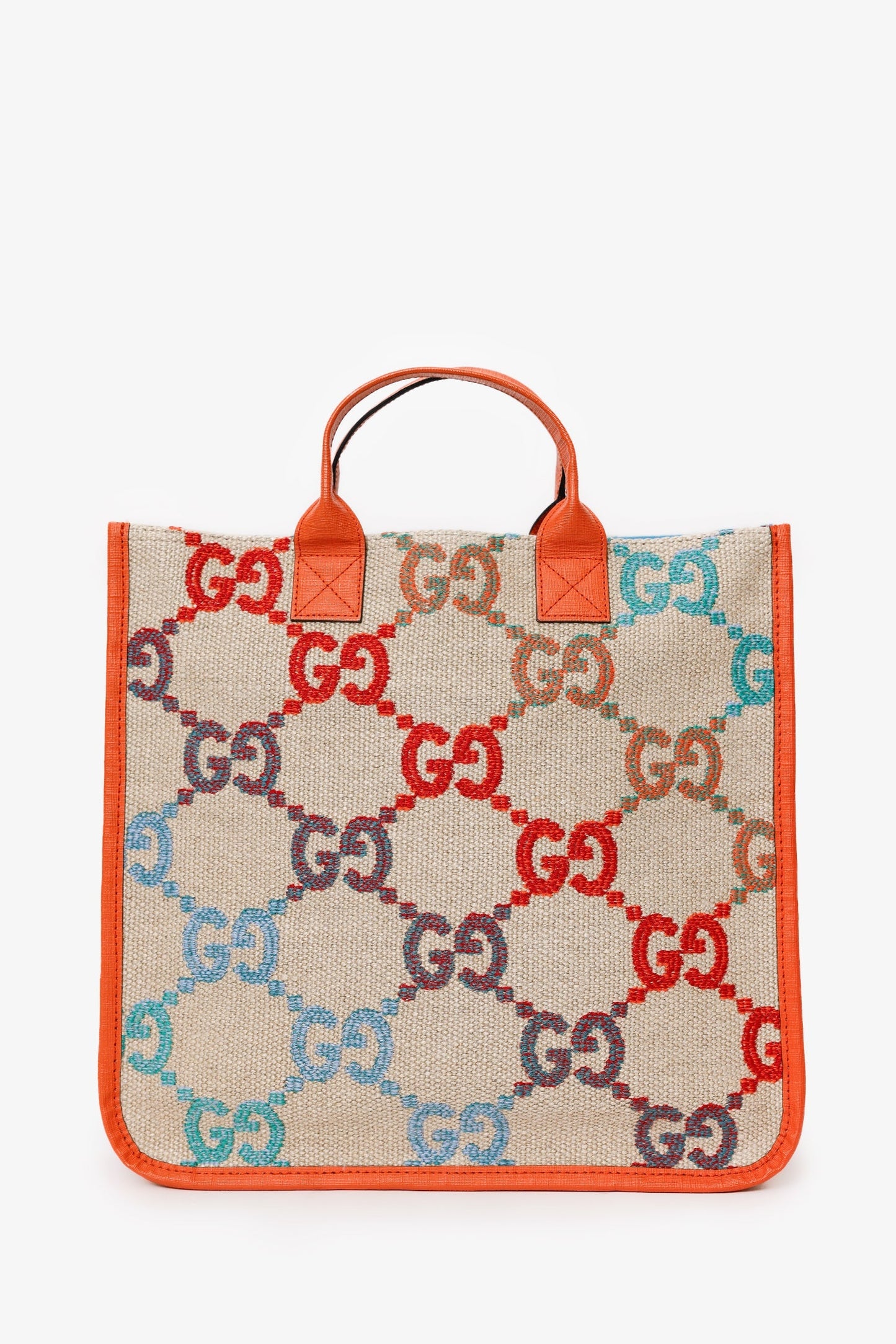 Gucci Beige/Orange Rainbow Gradient Logo Flax Tote