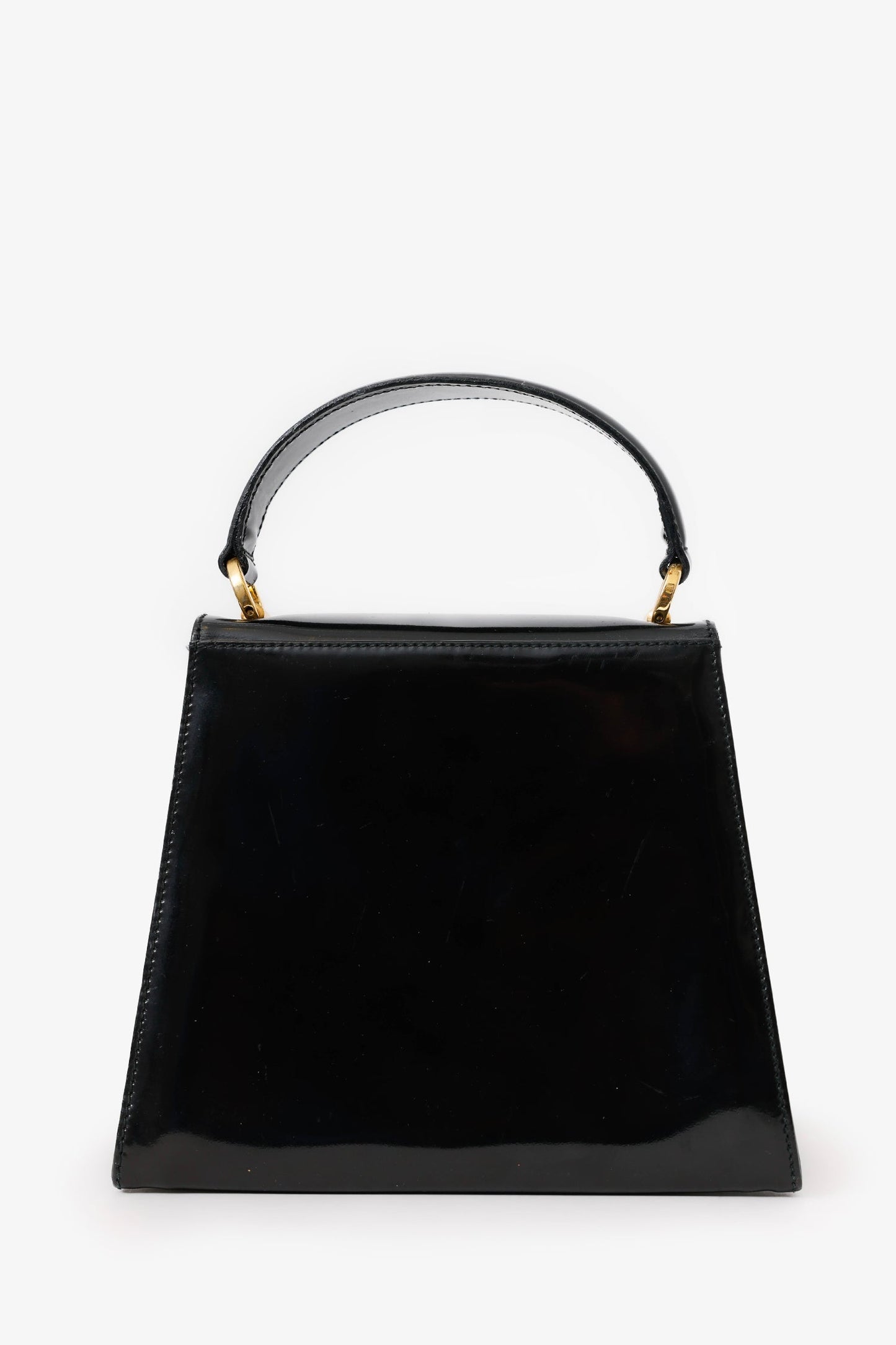 Salvatore Ferragamo Black Patent Leather Vara Bow Top Handle Bag