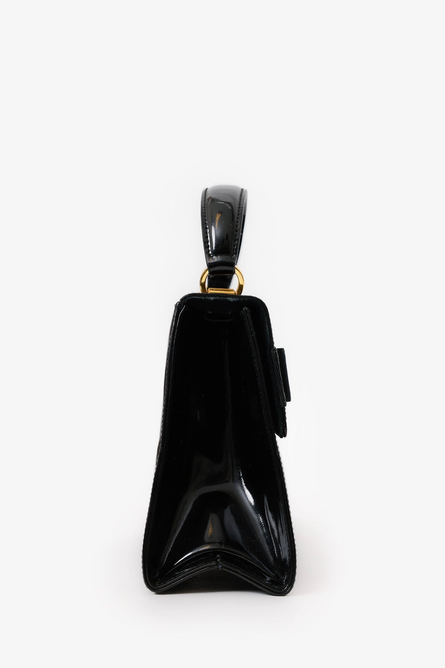 Salvatore Ferragamo Black Patent Leather Vara Bow Top Handle Bag