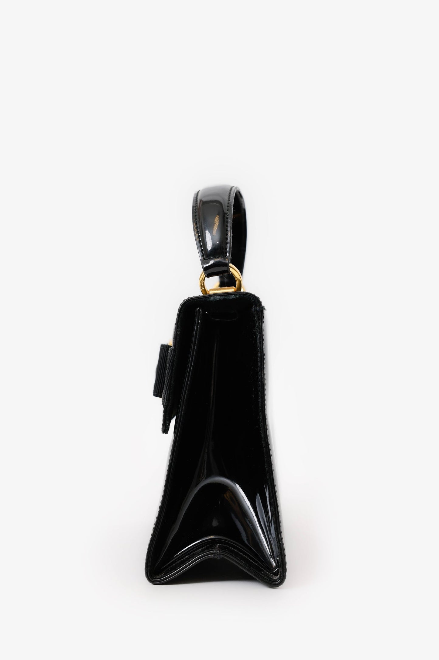 Salvatore Ferragamo Black Patent Leather Vara Bow Top Handle Bag