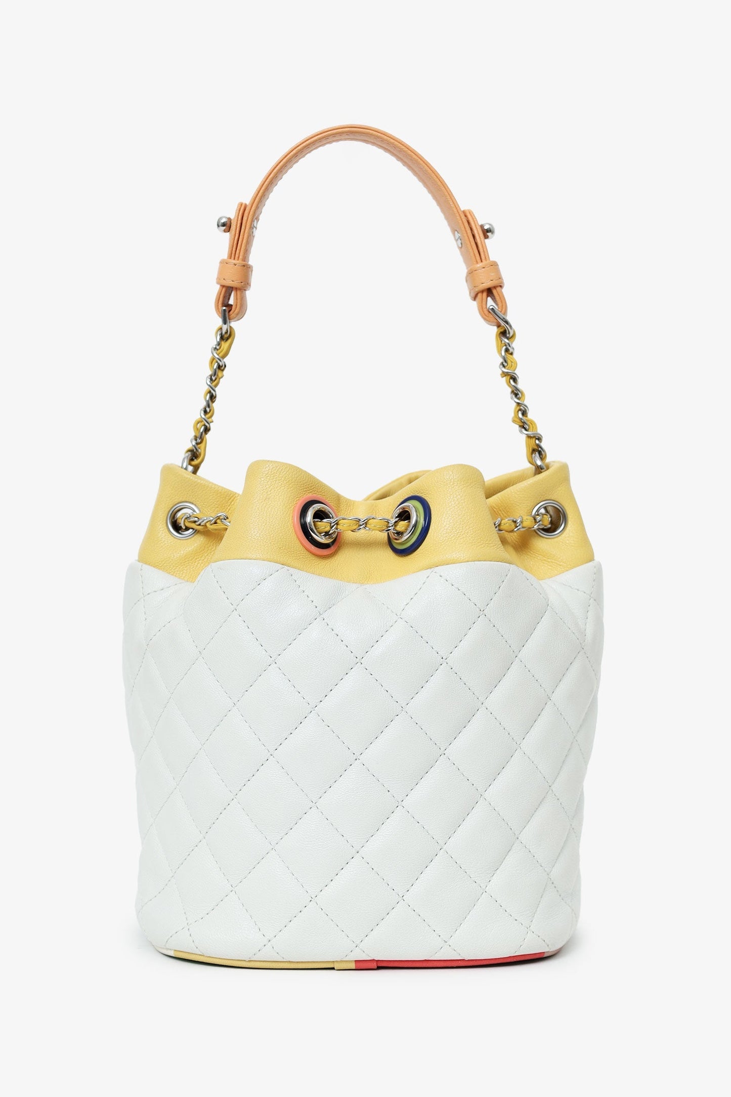 Chanel™ White/Yellow Leather Paris-Cuba Chain Bucket Bag