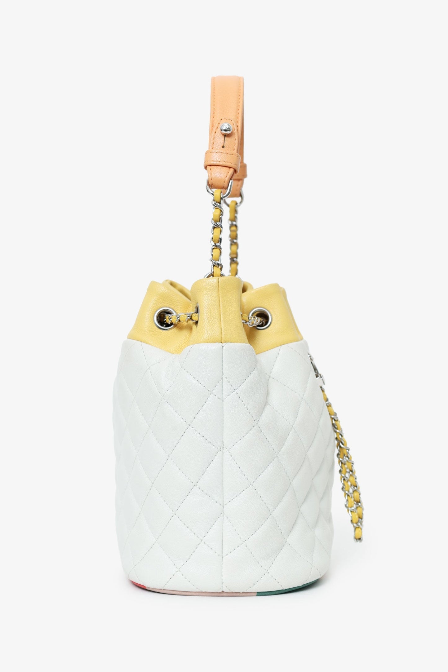 Chanel™ White/Yellow Leather Paris-Cuba Chain Bucket Bag