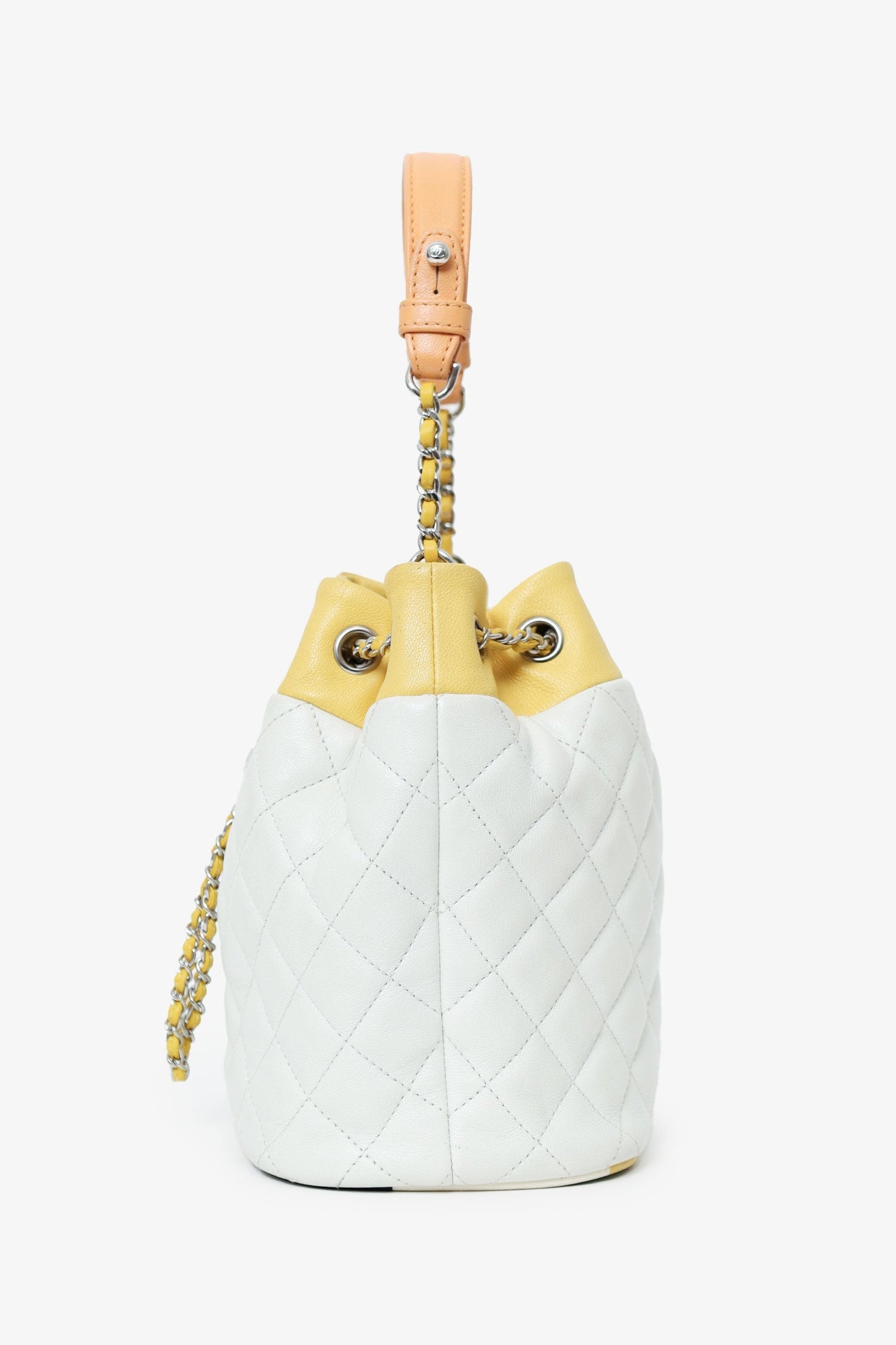 Chanel™ White/Yellow Leather Paris-Cuba Chain Bucket Bag