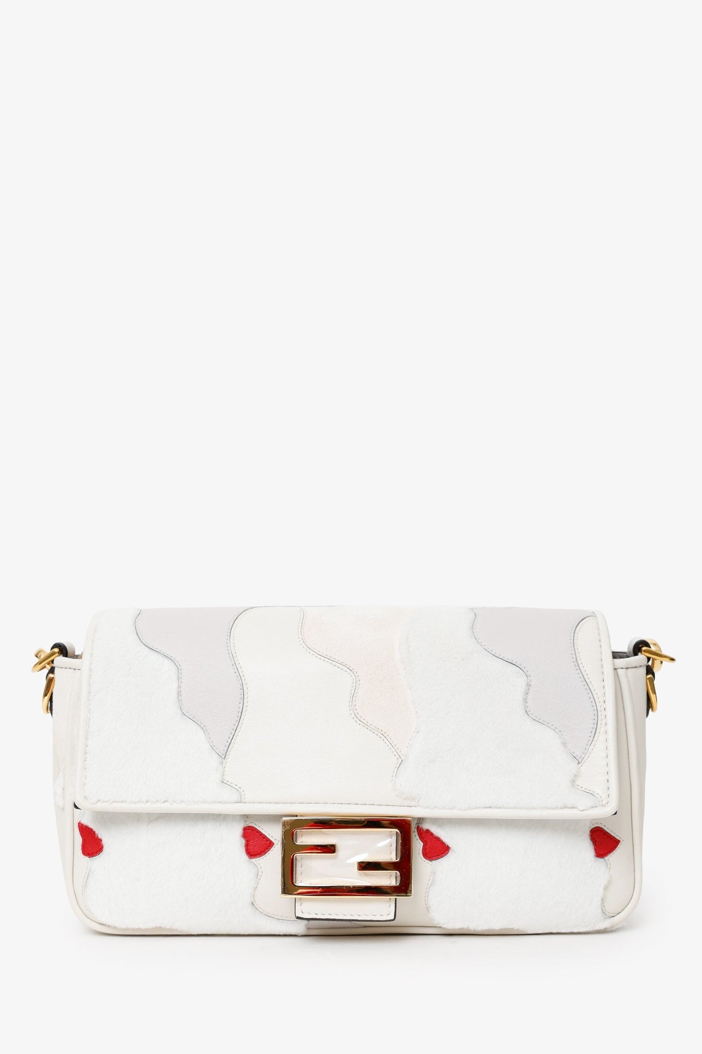 Fendi 2022 White Mink And Suede Faces Baguette Bag