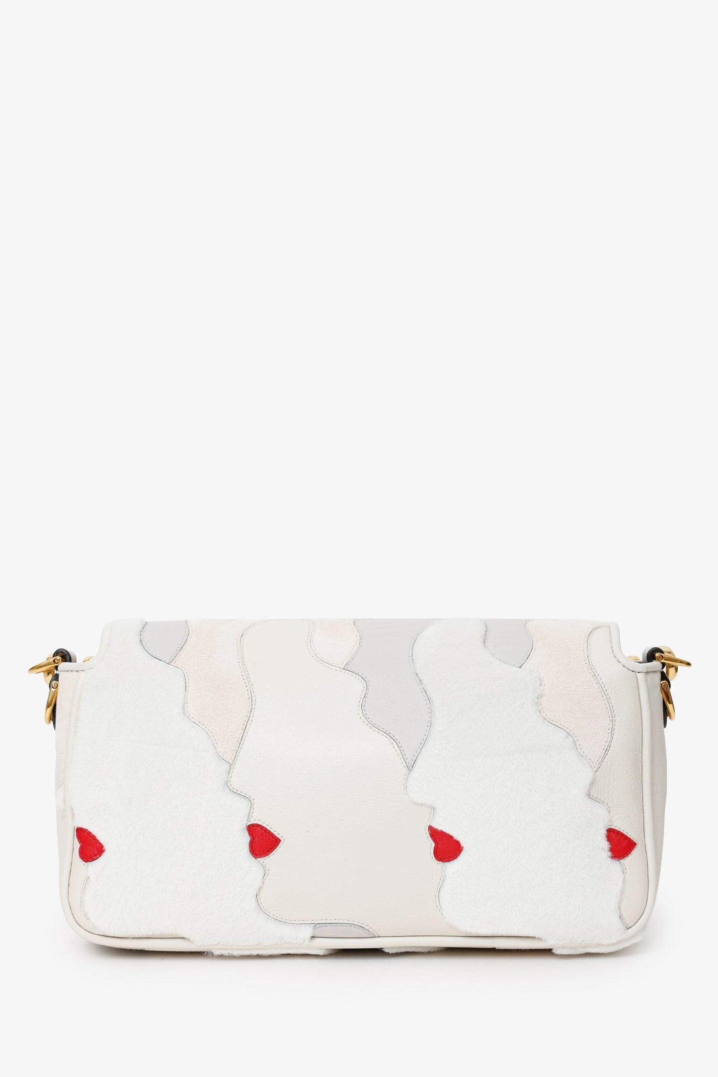 Fendi 2022 White Mink And Suede Faces Baguette Bag