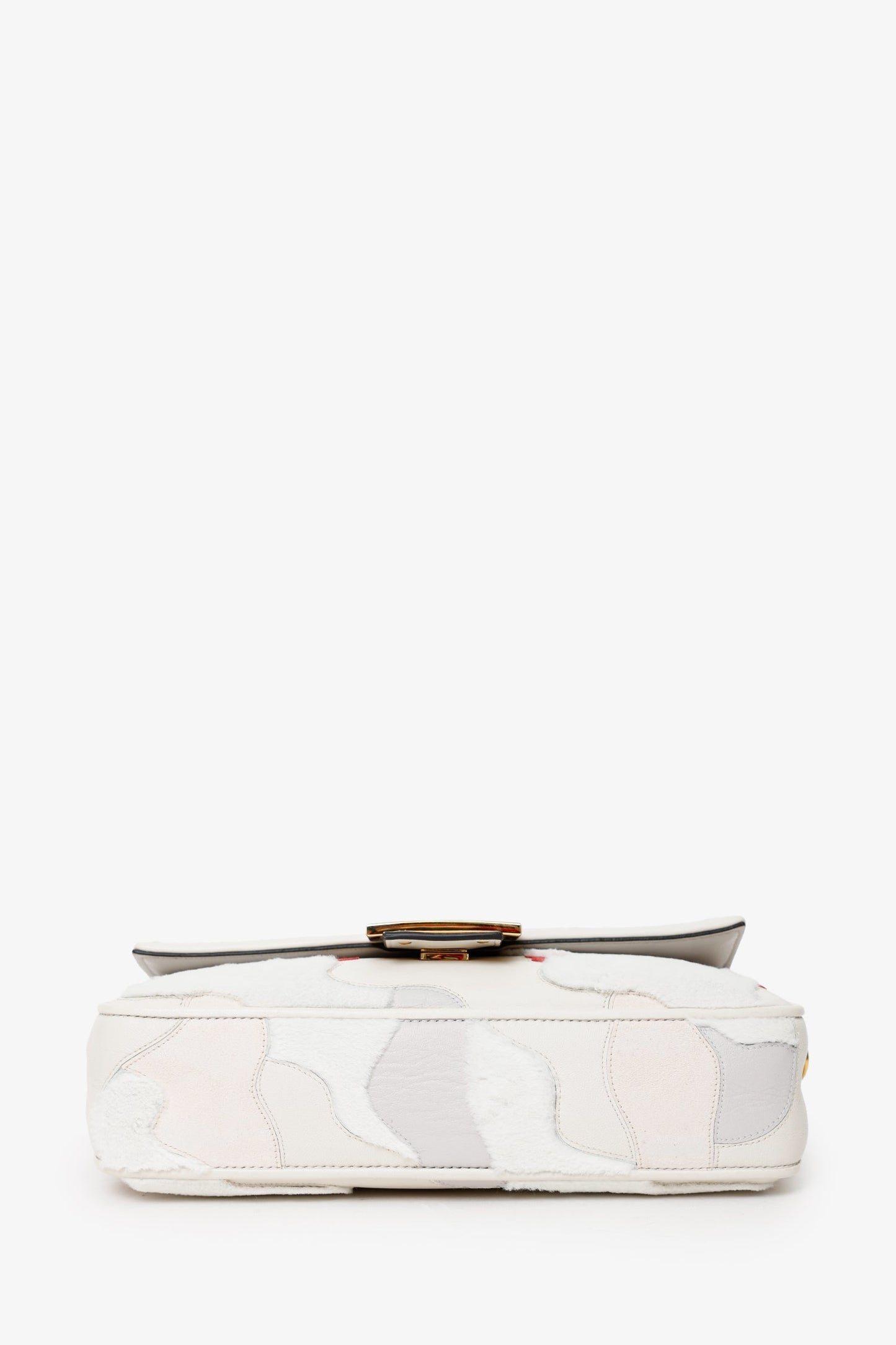 Fendi 2022 White Mink And Suede Faces Baguette Bag