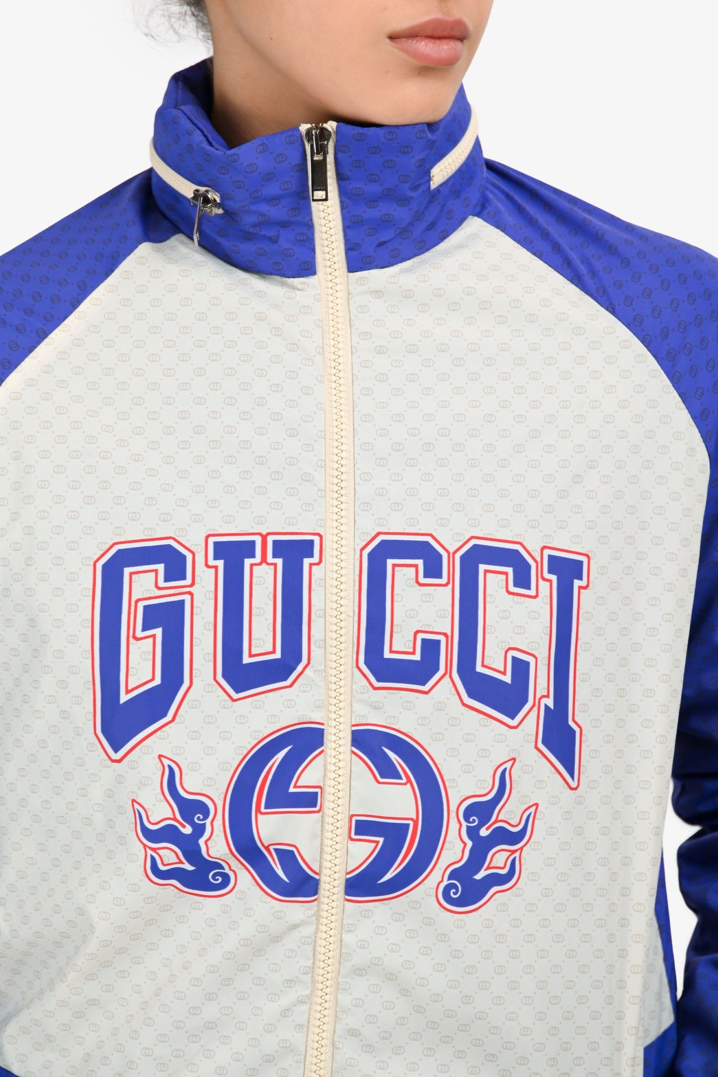 Gucci Purple/Cream GG Monogram Logo Zip Up Windbreaker Size 12+