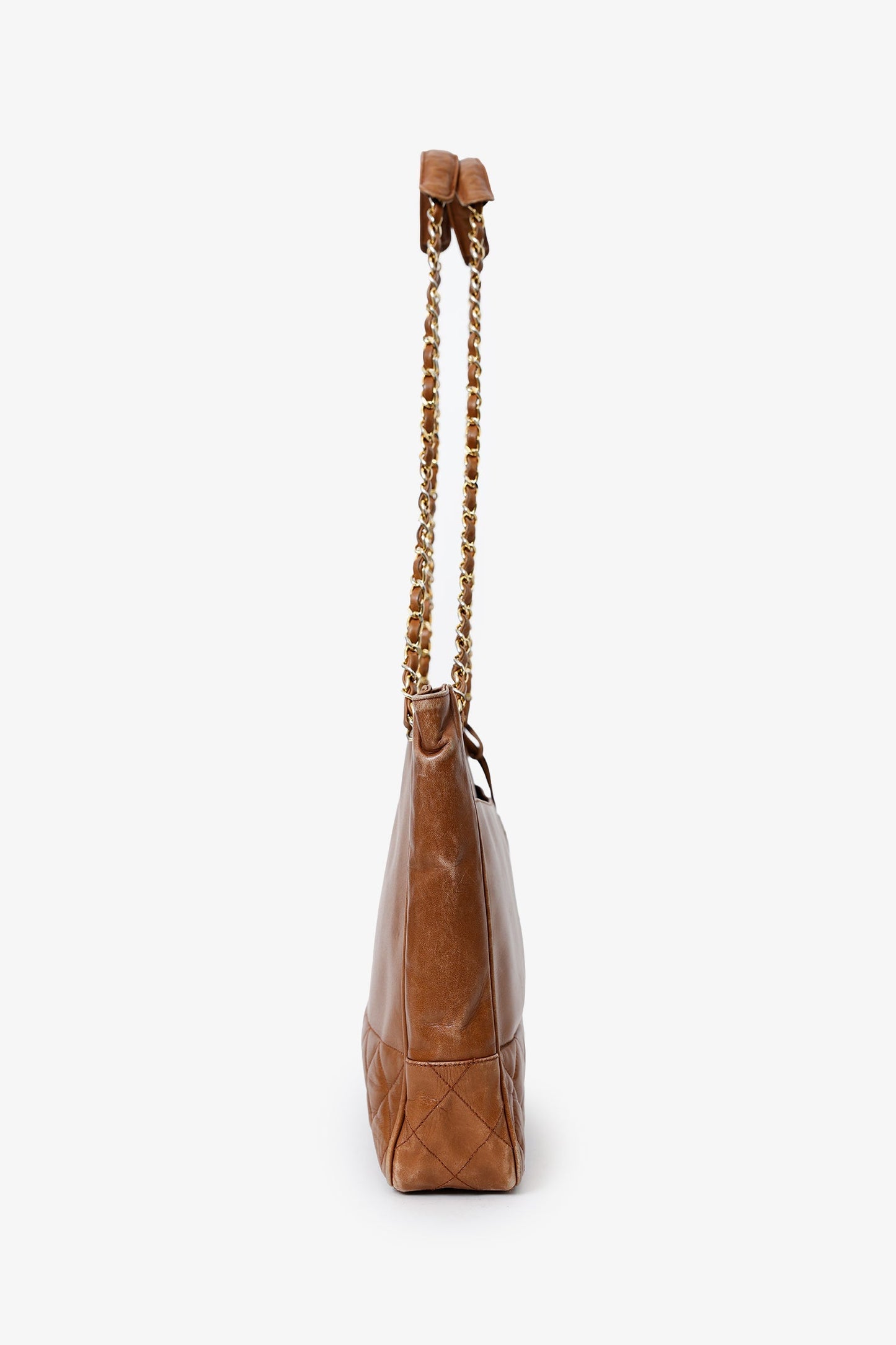Chanel™ 1986-1988 Brown Leather 'Matelasse' Chain Tote Bag