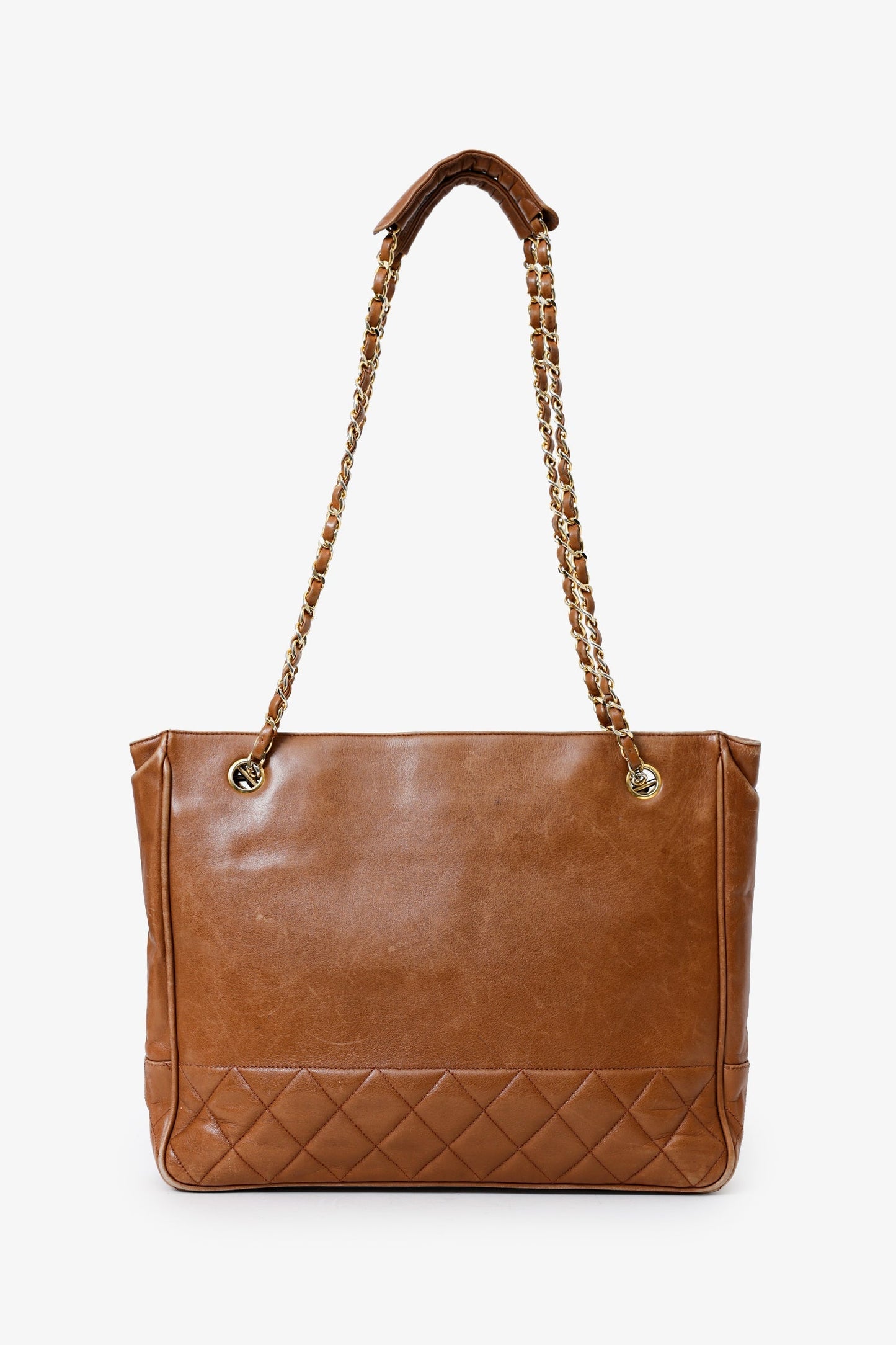 Chanel™ 1986-1988 Brown Leather 'Matelasse' Chain Tote Bag