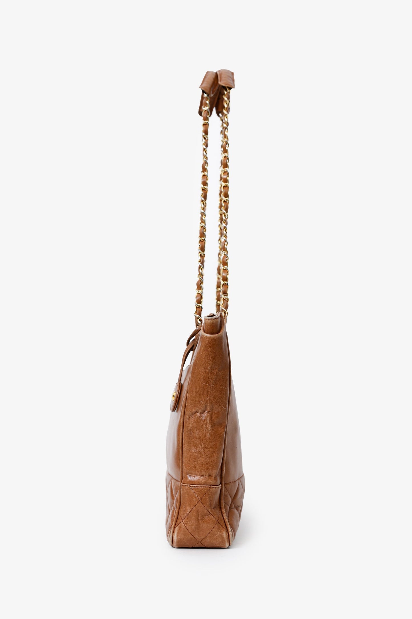 Chanel™ 1986-1988 Brown Leather 'Matelasse' Chain Tote Bag