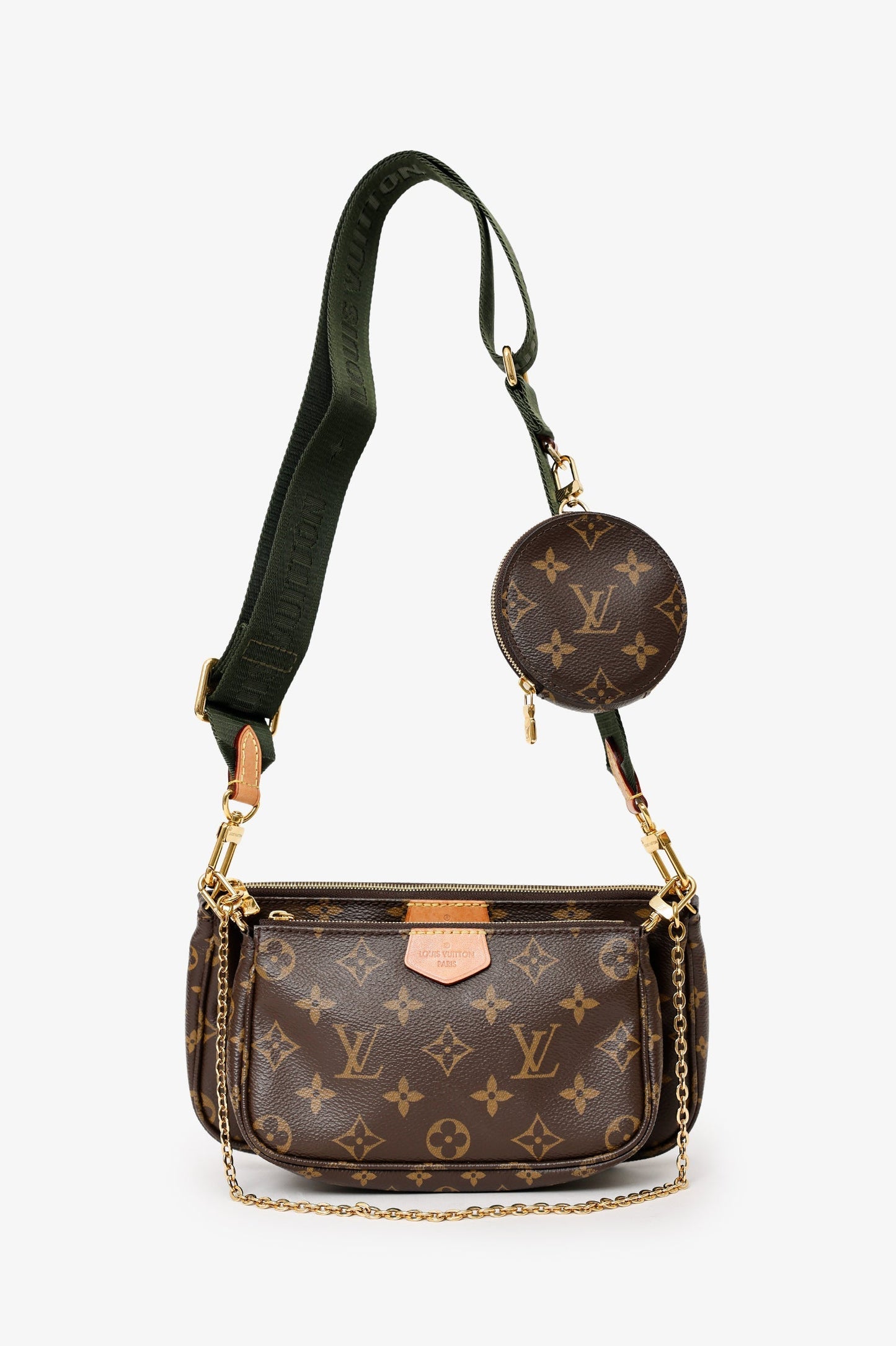 Louis Vuitton 2019 Monogram Multi Pochette Accessoires With Green Canvas Strap