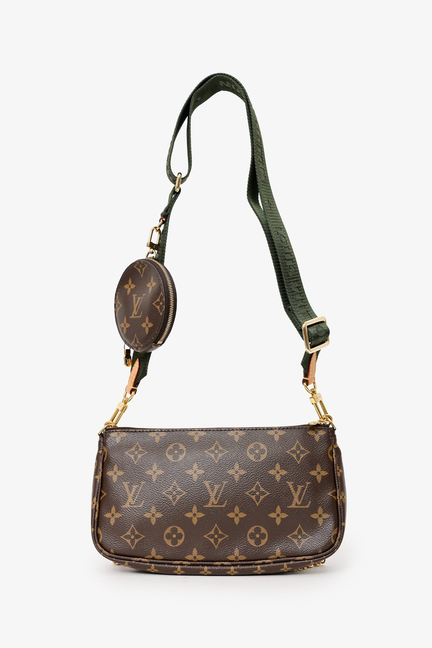 Louis Vuitton 2019 Monogram Multi Pochette Accessoires With Green Canvas Strap