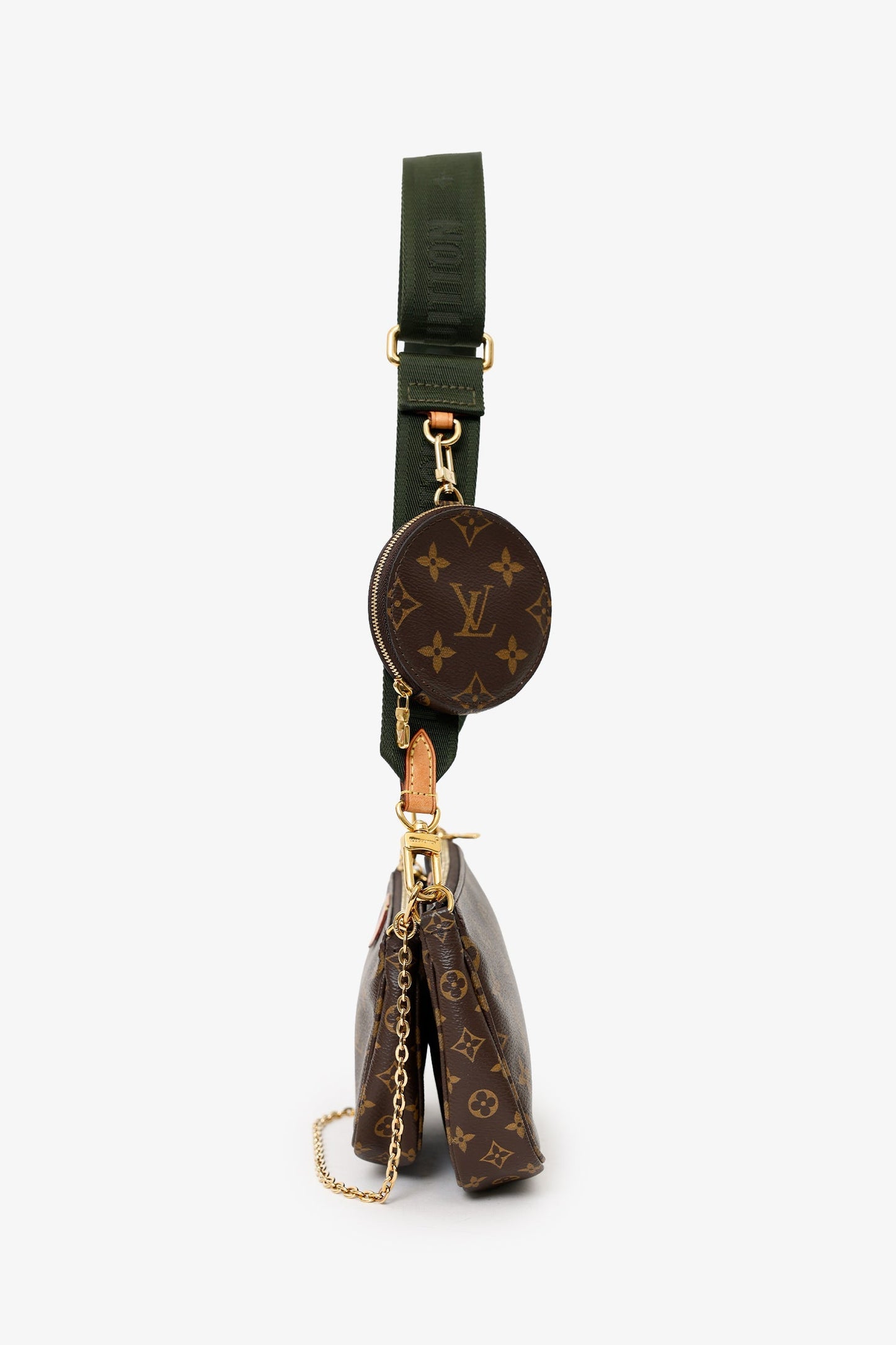 Louis Vuitton 2019 Monogram Multi Pochette Accessoires With Green Canvas Strap
