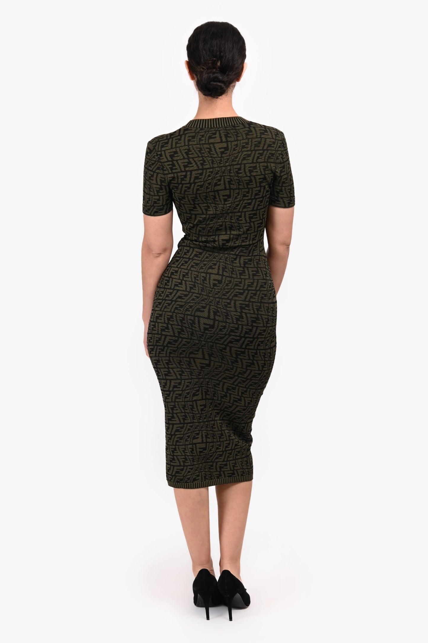 Fendi Green/White 'FF' Monogram Jacquard Bodycon Dress Size 40