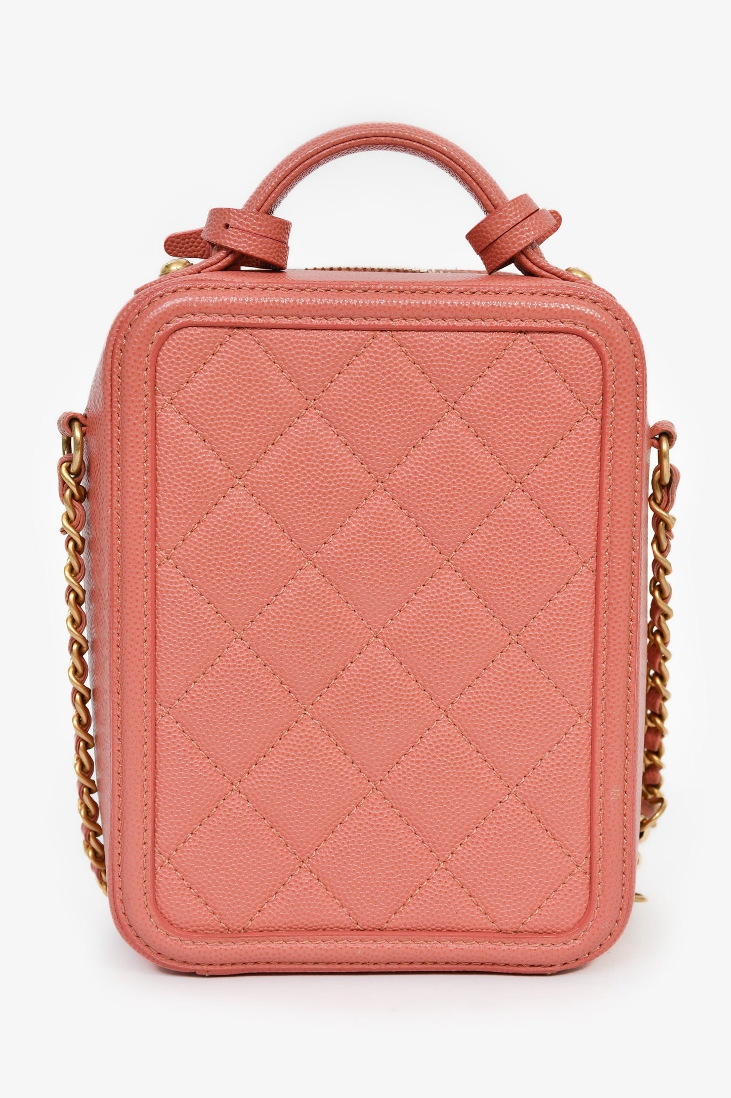 Chanel™ 2019 Pink Caviar Leather Vertical Filigree Vanity Case