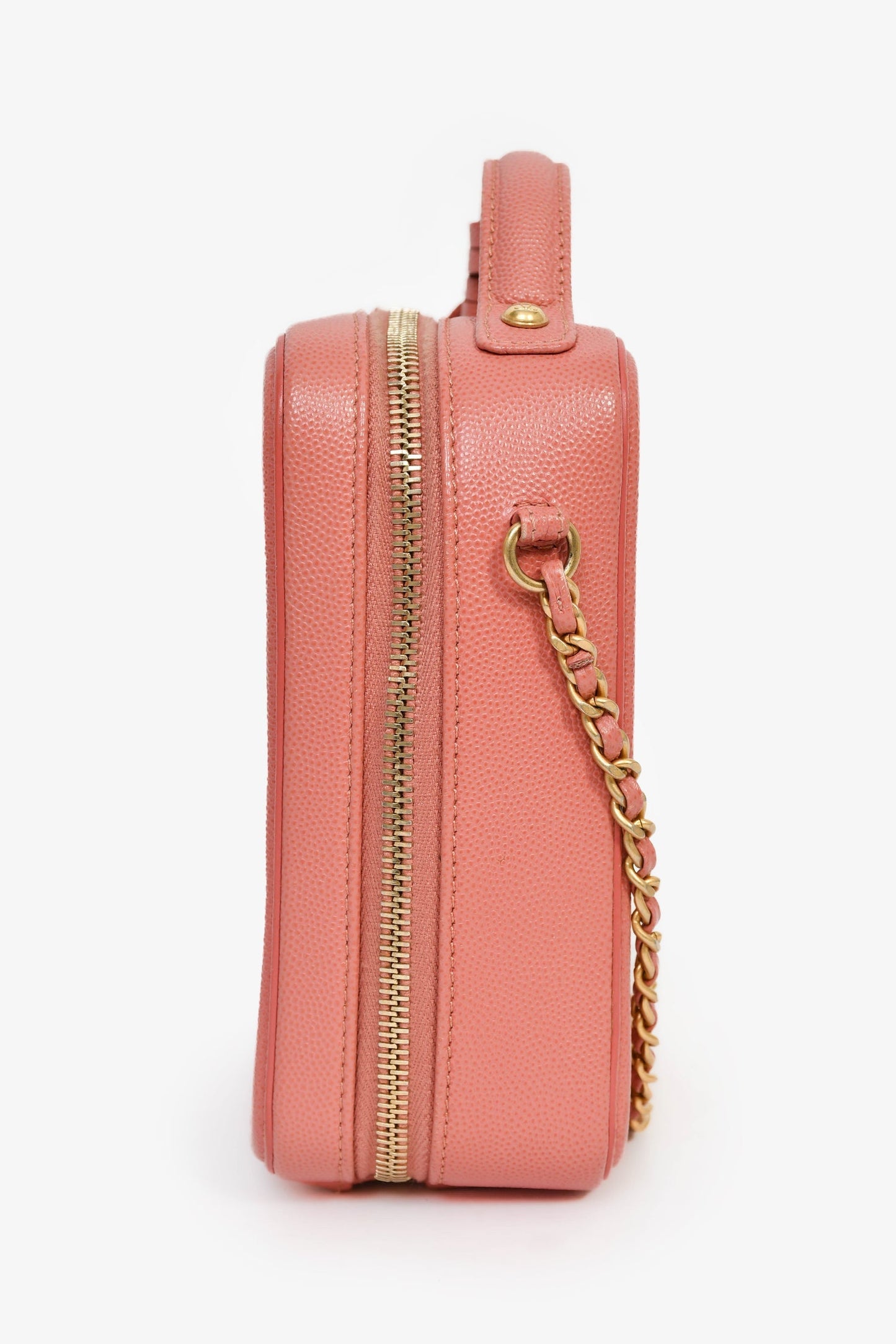 Chanel™ 2019 Pink Caviar Leather Vertical Filigree Vanity Case
