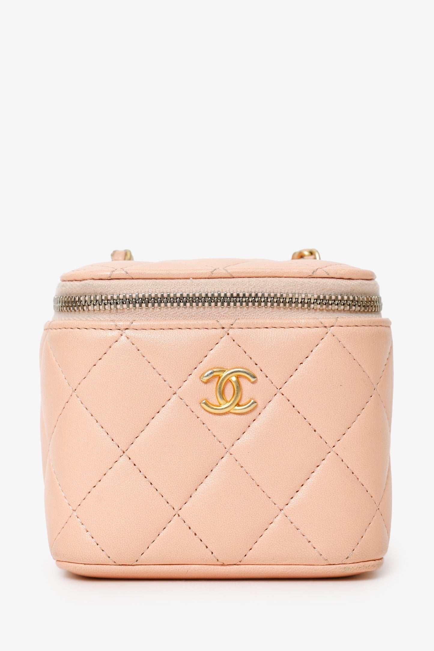 Chanel™ 2021 Pink Quilted Lambskin Pearl Crush Mini Vanity Case