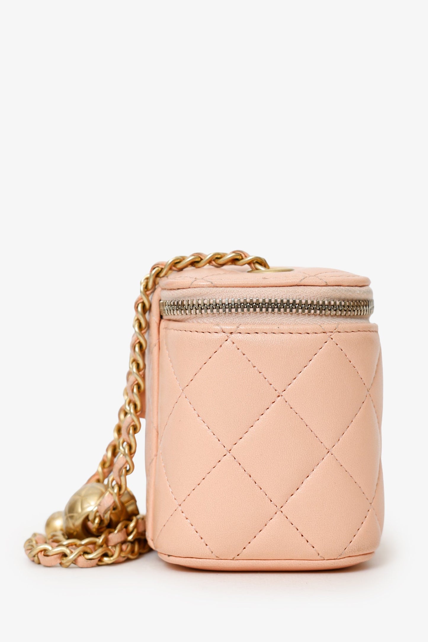 Chanel™ 2021 Pink Quilted Lambskin Pearl Crush Mini Vanity Case