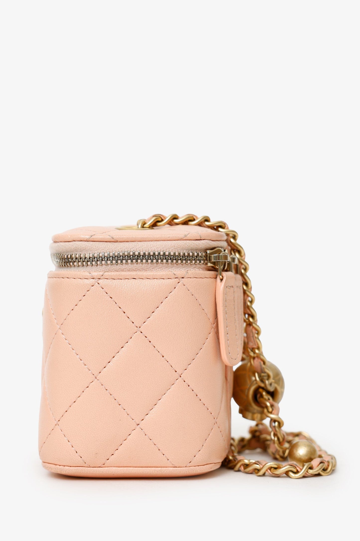 Chanel™ 2021 Pink Quilted Lambskin Pearl Crush Mini Vanity Case
