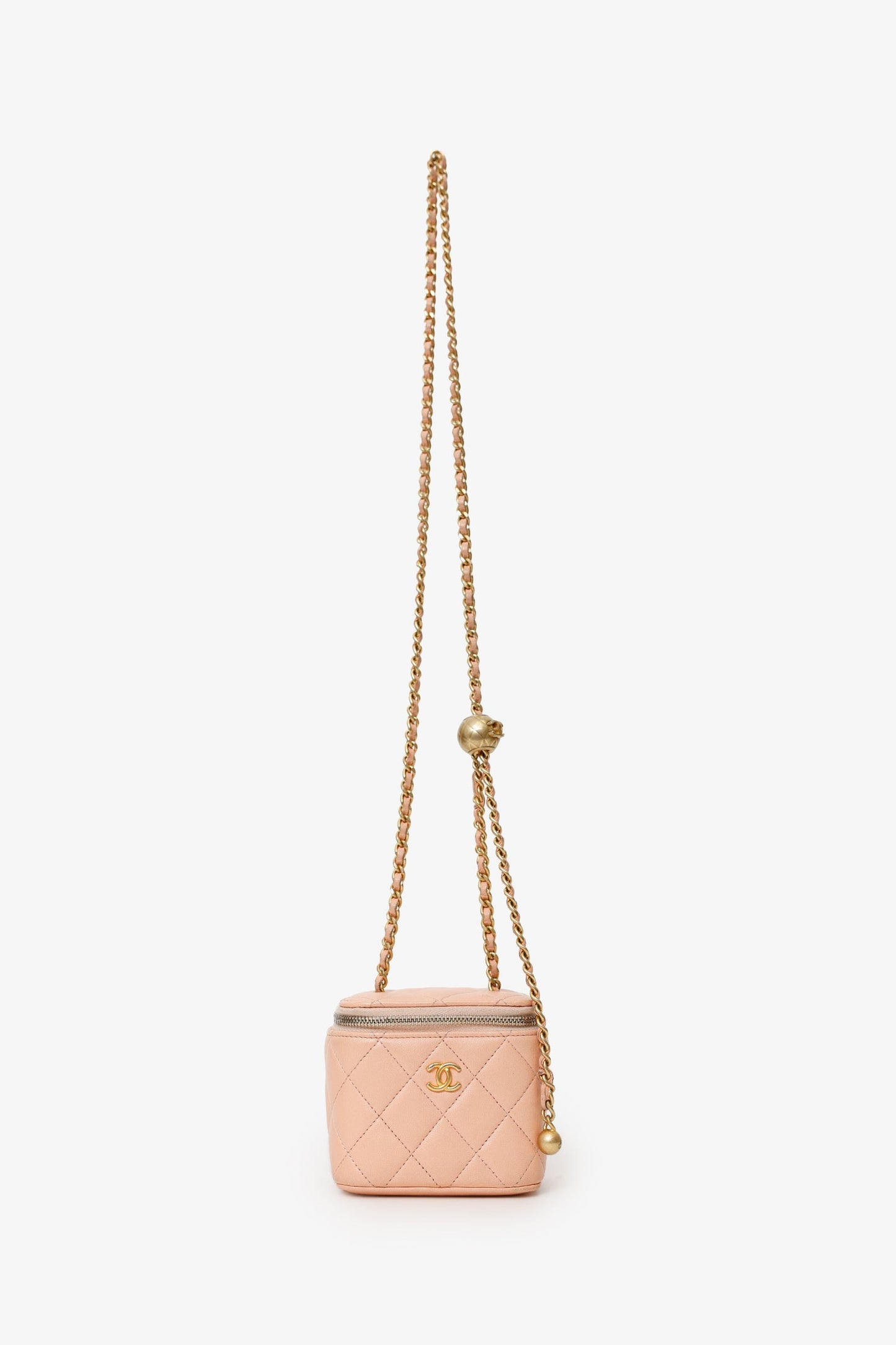 Chanel™ 2021 Pink Quilted Lambskin Pearl Crush Mini Vanity Case