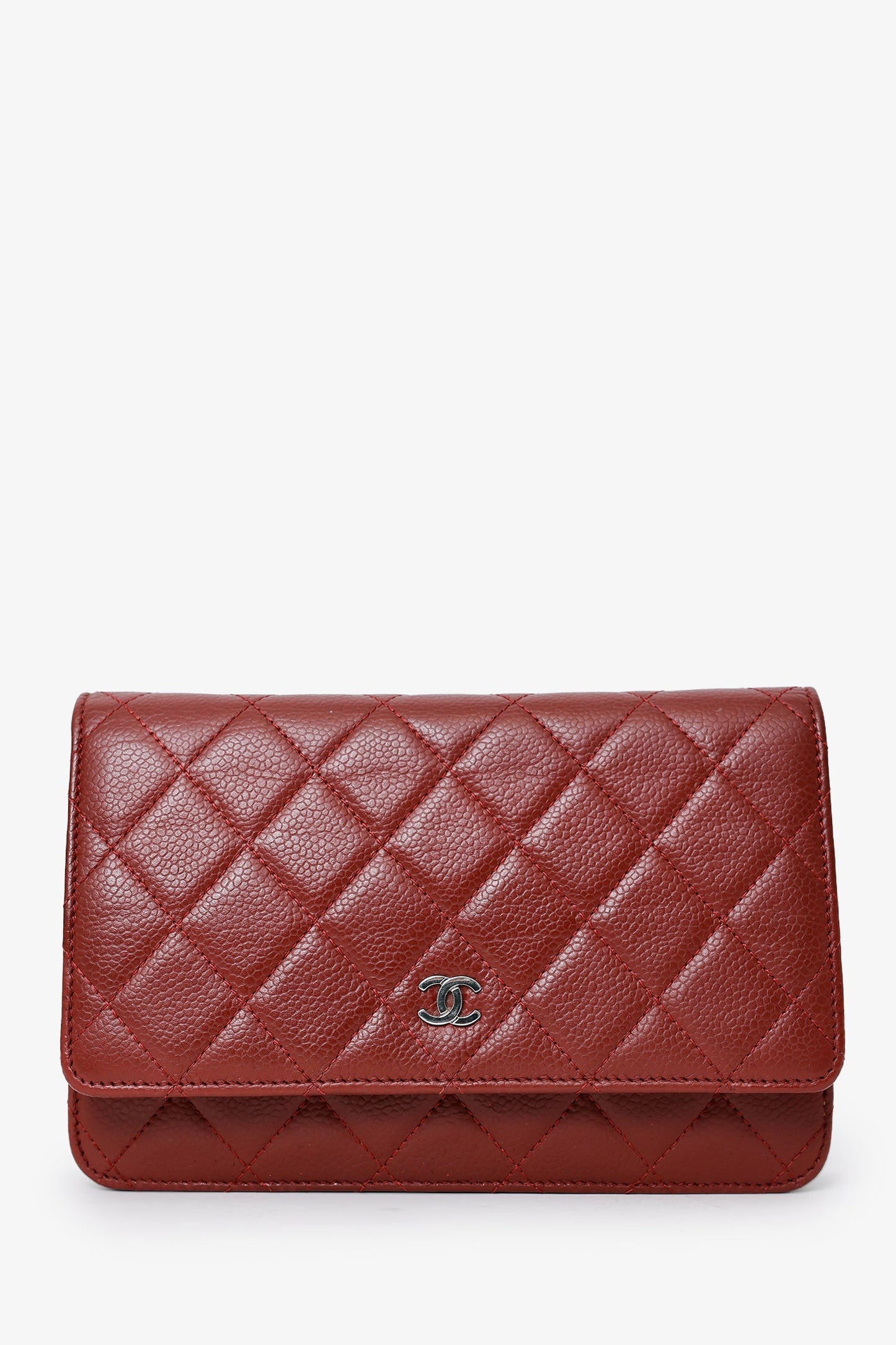Chanel™ 2013-14 Burgundy Caviar Leather Classic Wallet On Chain