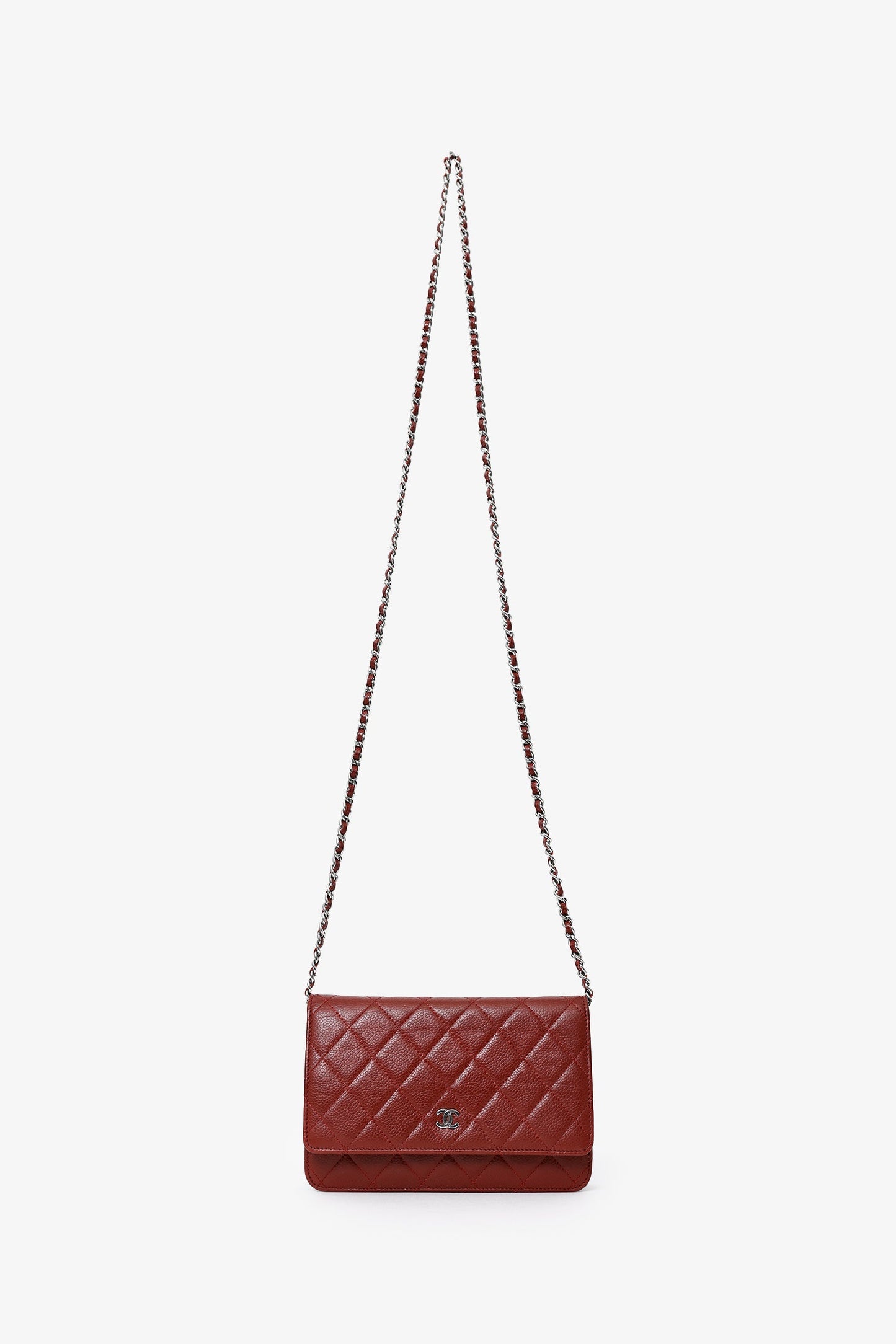 Chanel™ 2013-14 Burgundy Caviar Leather Classic Wallet On Chain