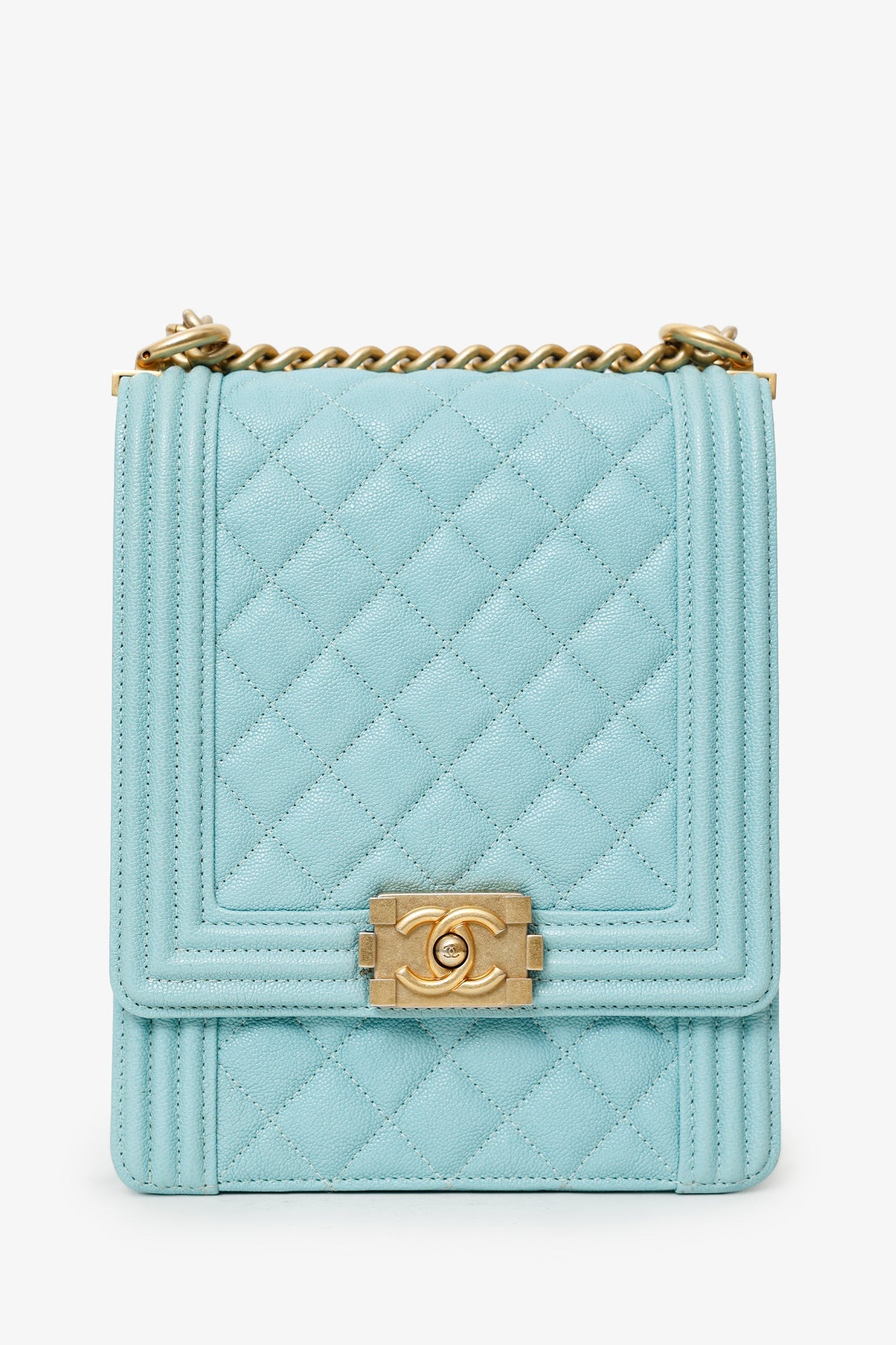 Chanel™ 2019 Teal Green Leather North/South Boy Shoulder Bag