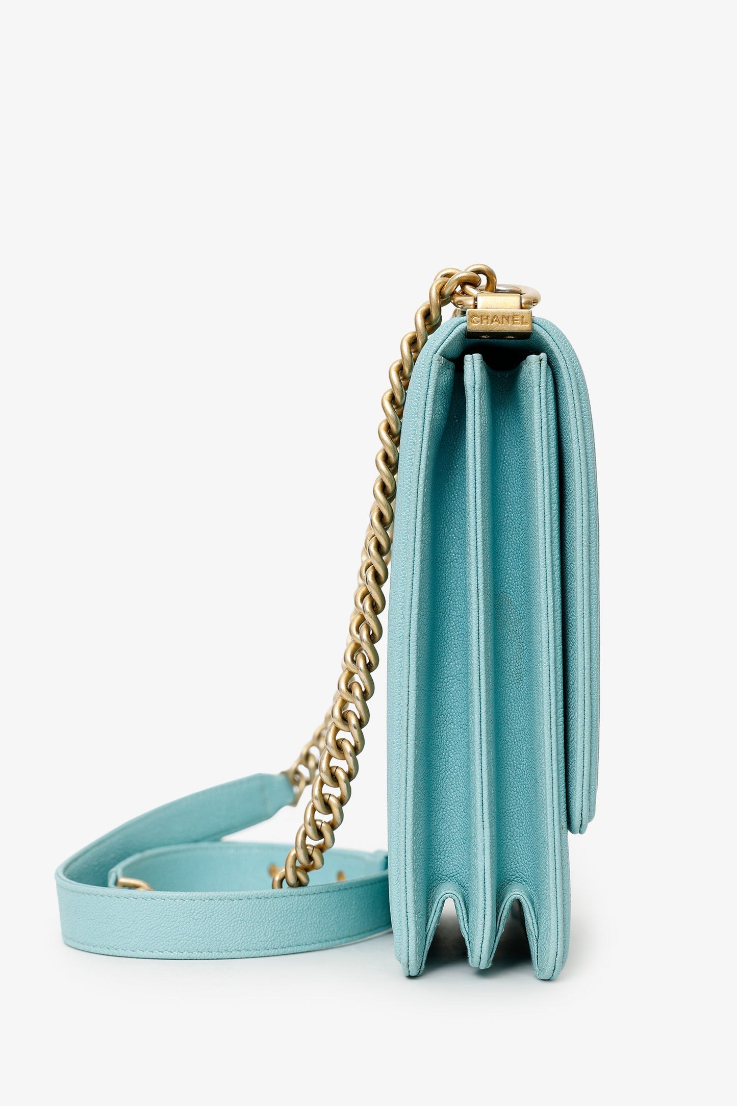 Chanel™ 2019 Teal Green Leather North/South Boy Shoulder Bag