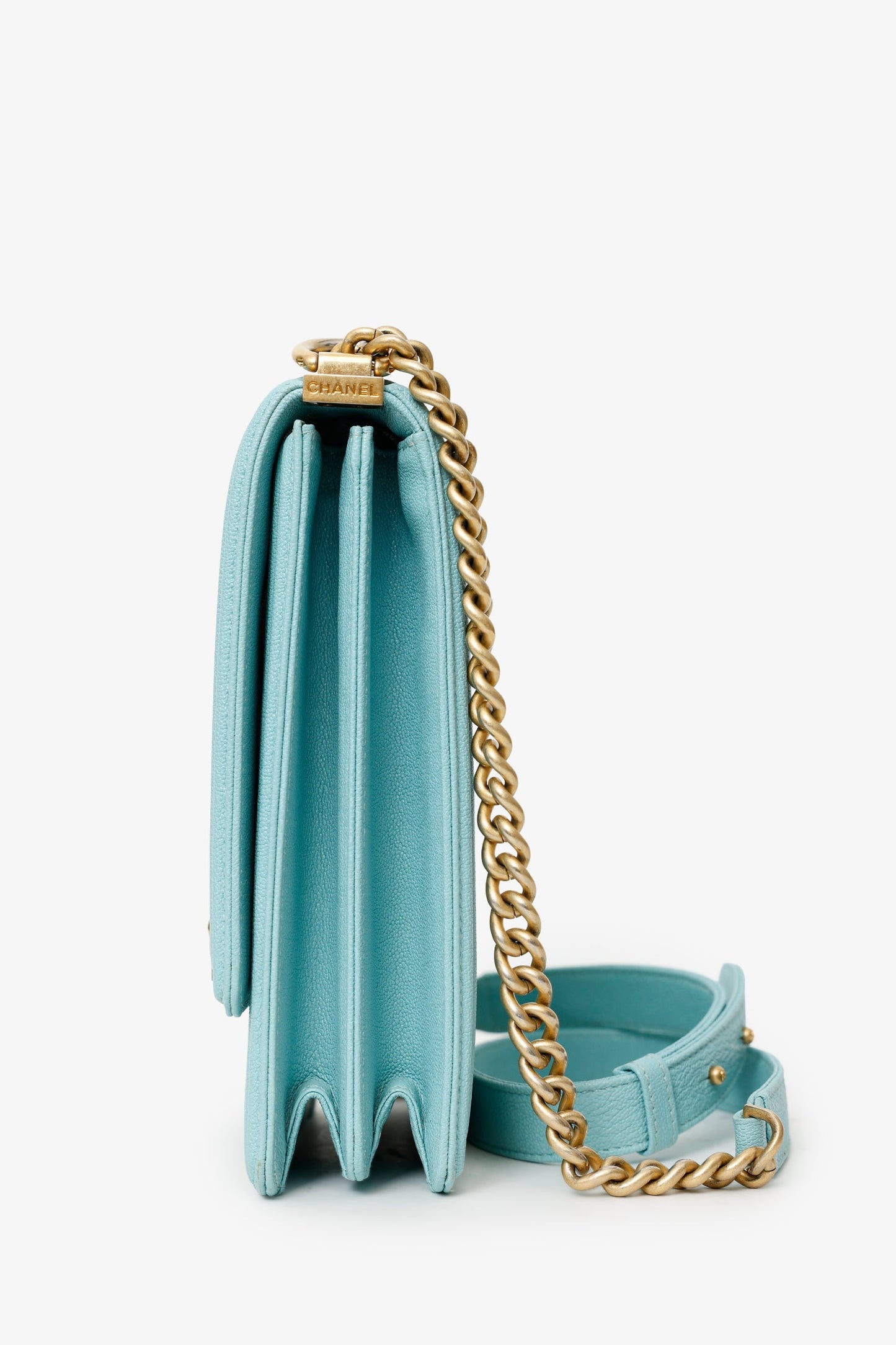 Chanel™ 2019 Teal Green Leather North/South Boy Shoulder Bag