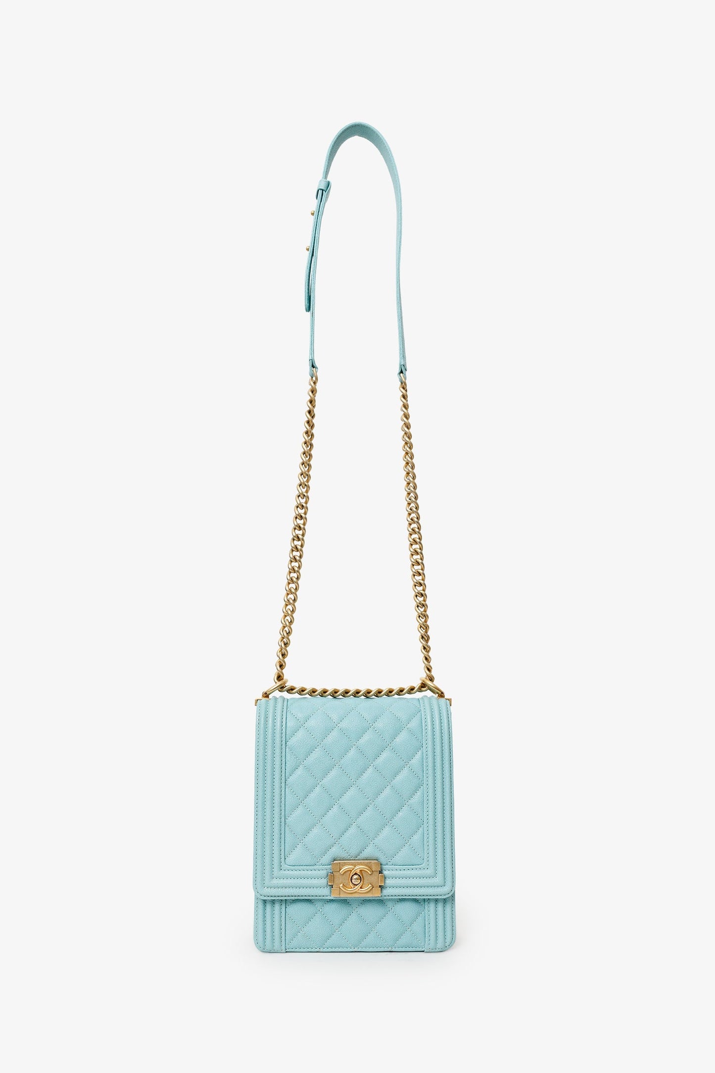 Chanel™ 2019 Teal Green Leather North/South Boy Shoulder Bag