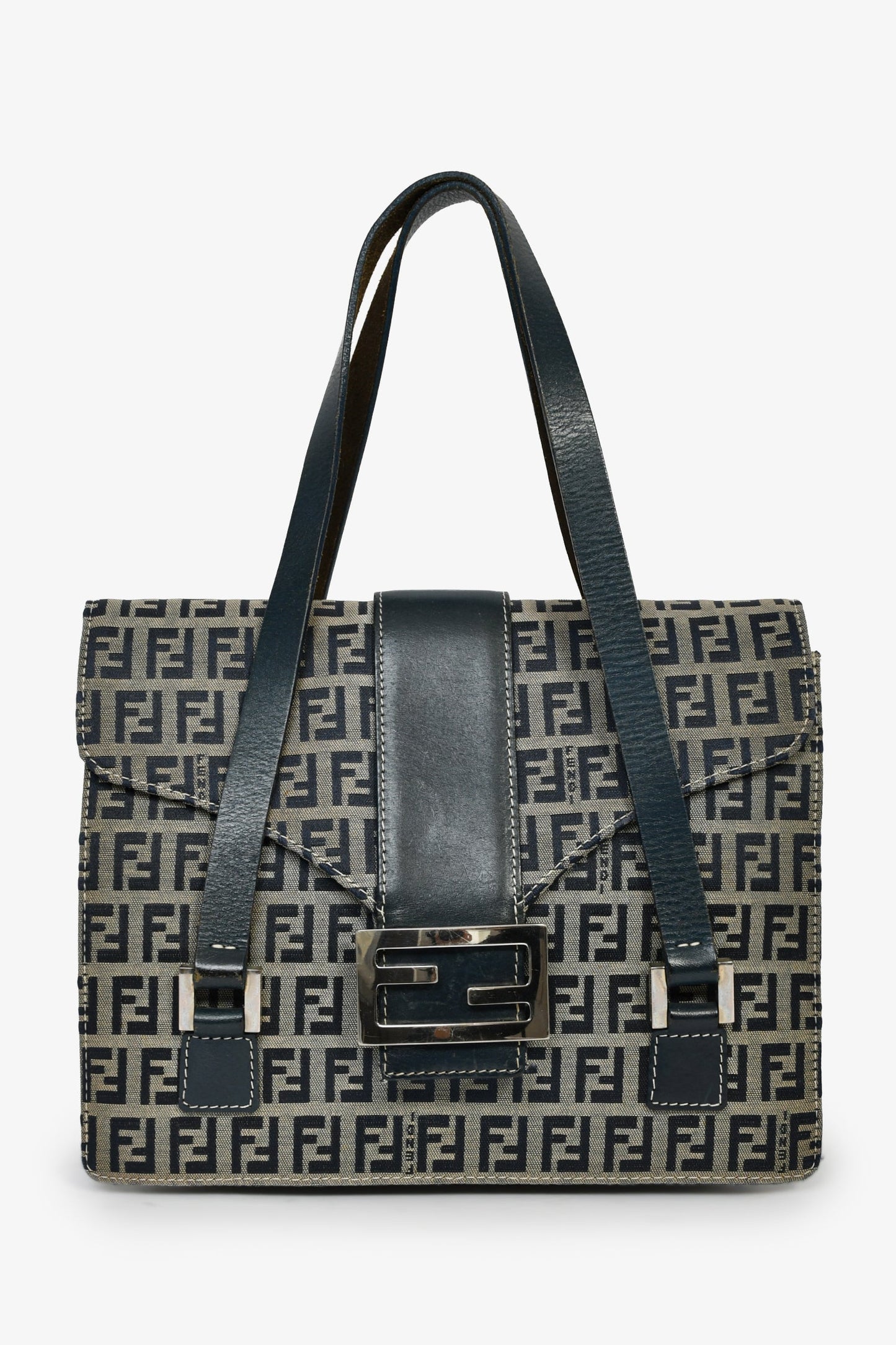 Fendi Navy FF Zucca Canvas Square Baguette Shoulder Bag