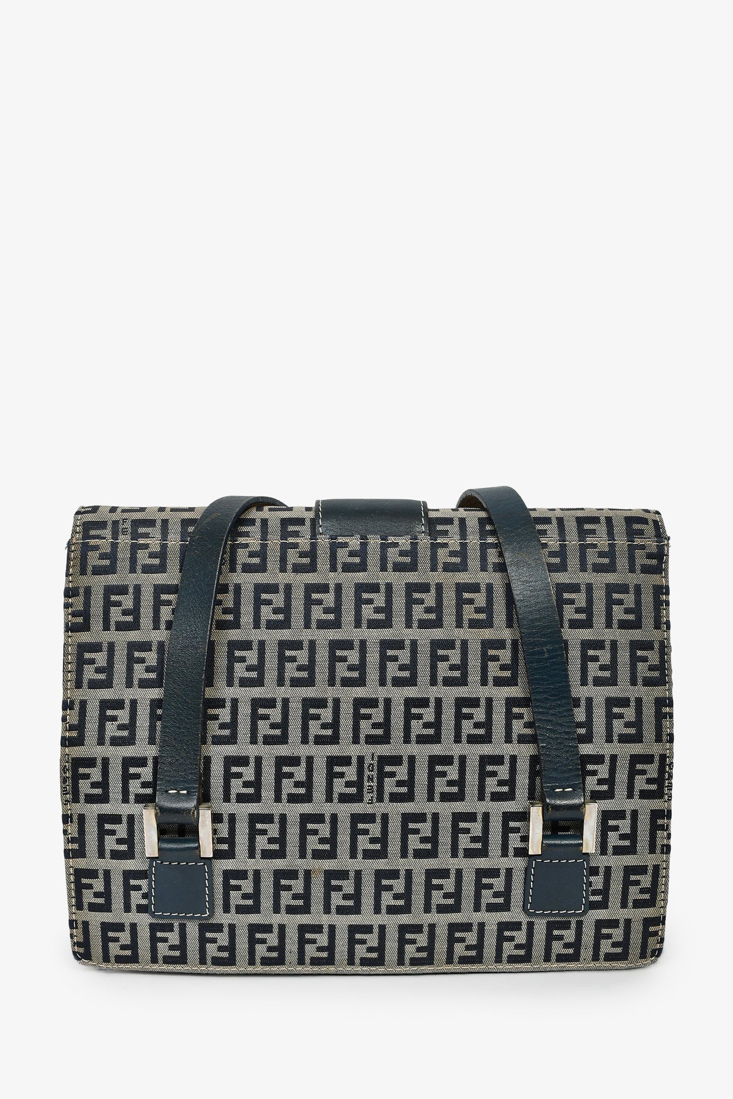 Fendi Navy FF Zucca Canvas Square Baguette Shoulder Bag