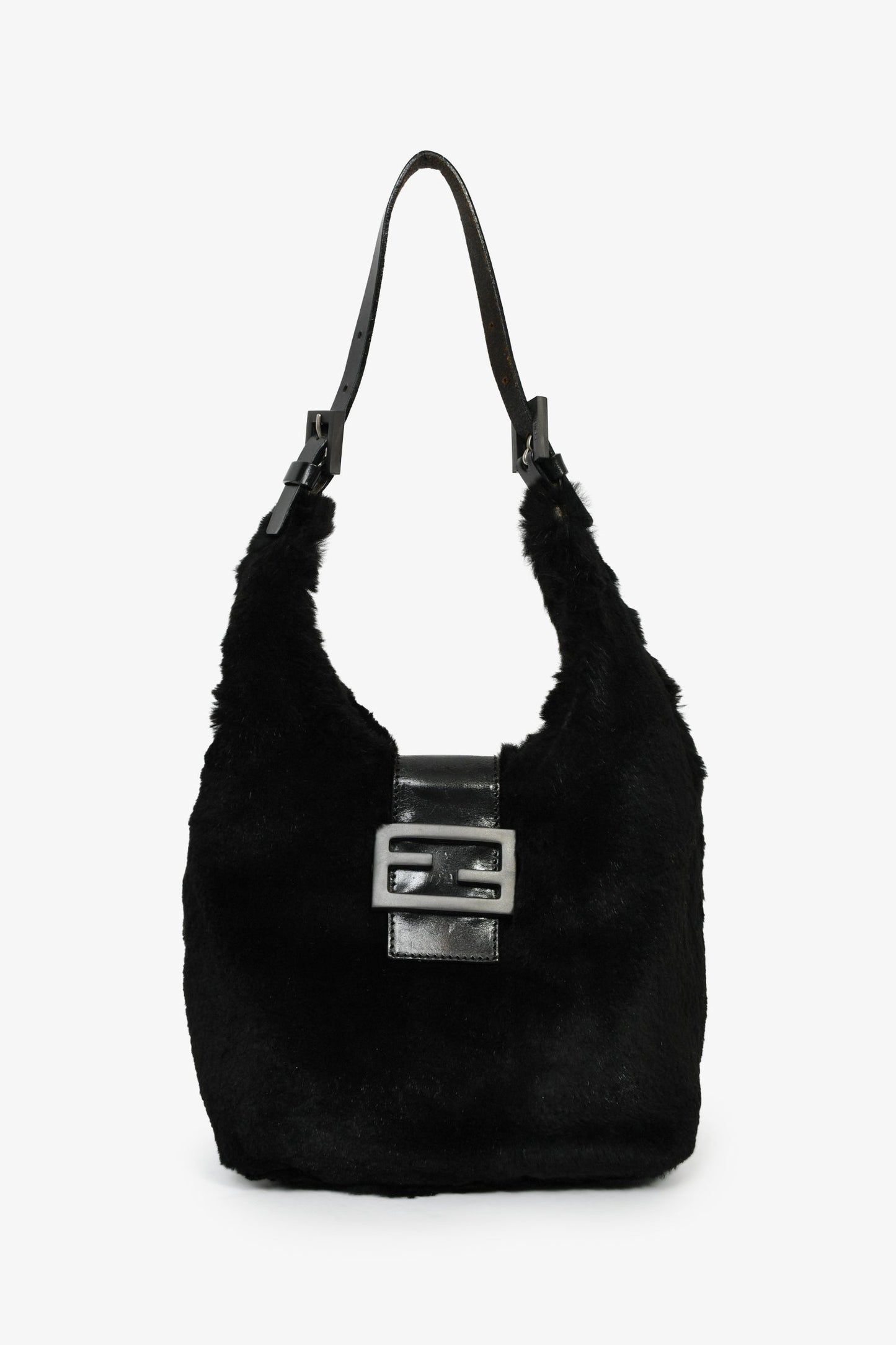 Fendi Black Chinchilla Fur Baguette Hobo Bag