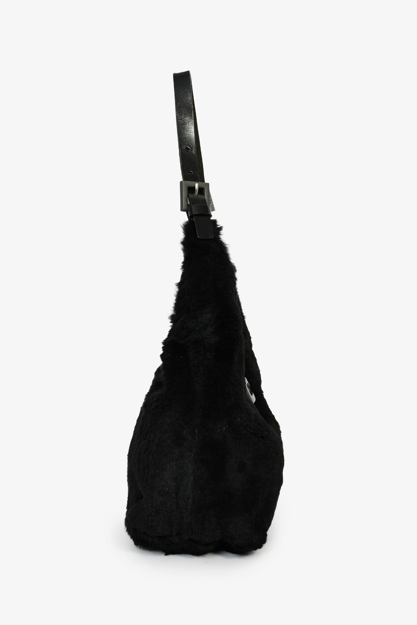Fendi Black Chinchilla Fur Baguette Hobo Bag