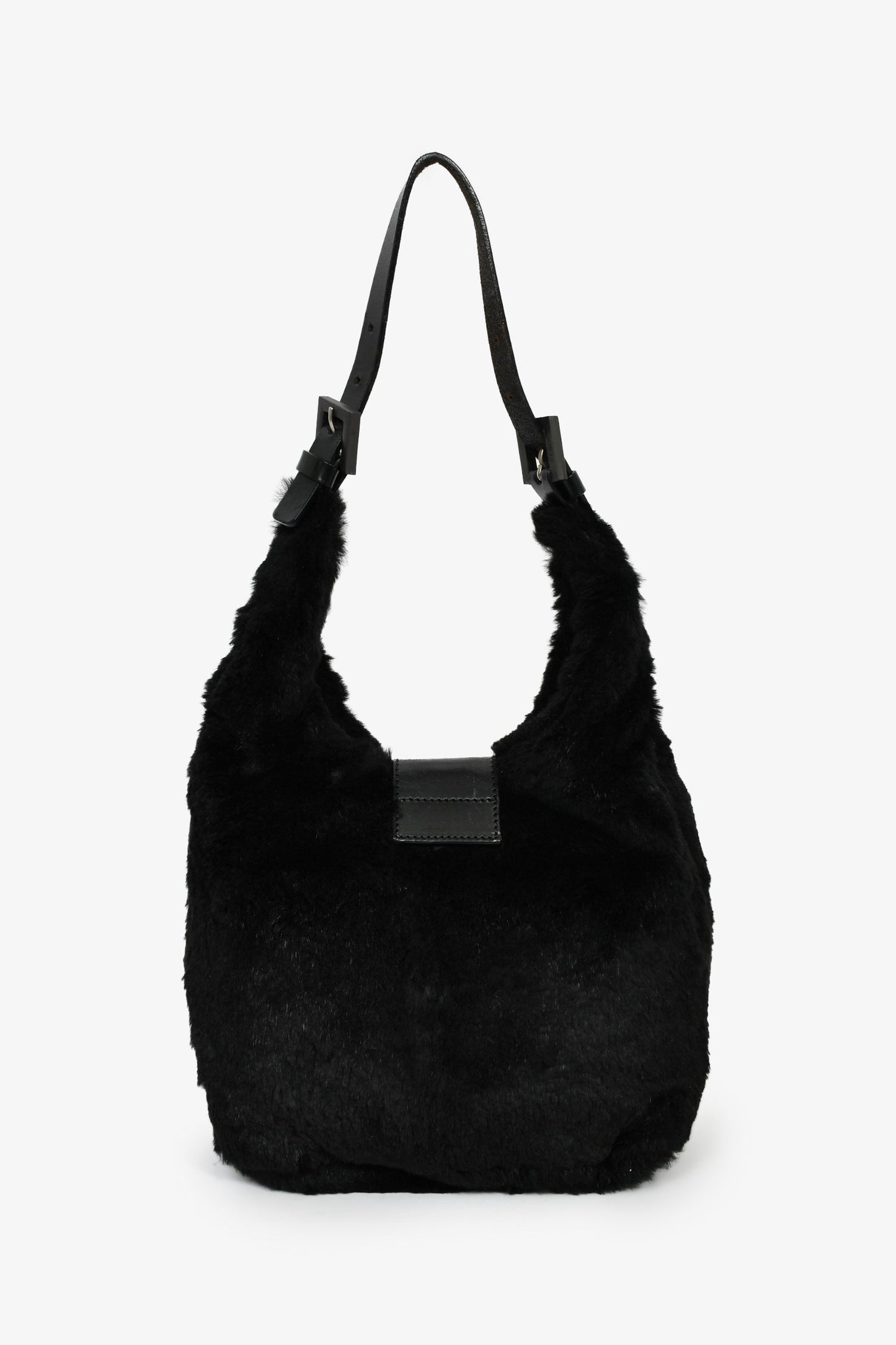 Fendi Black Chinchilla Fur Baguette Hobo Bag
