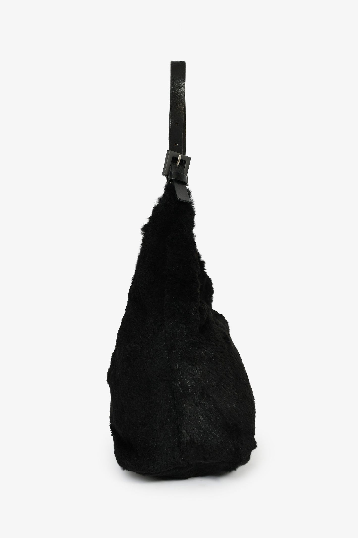 Fendi Black Chinchilla Fur Baguette Hobo Bag