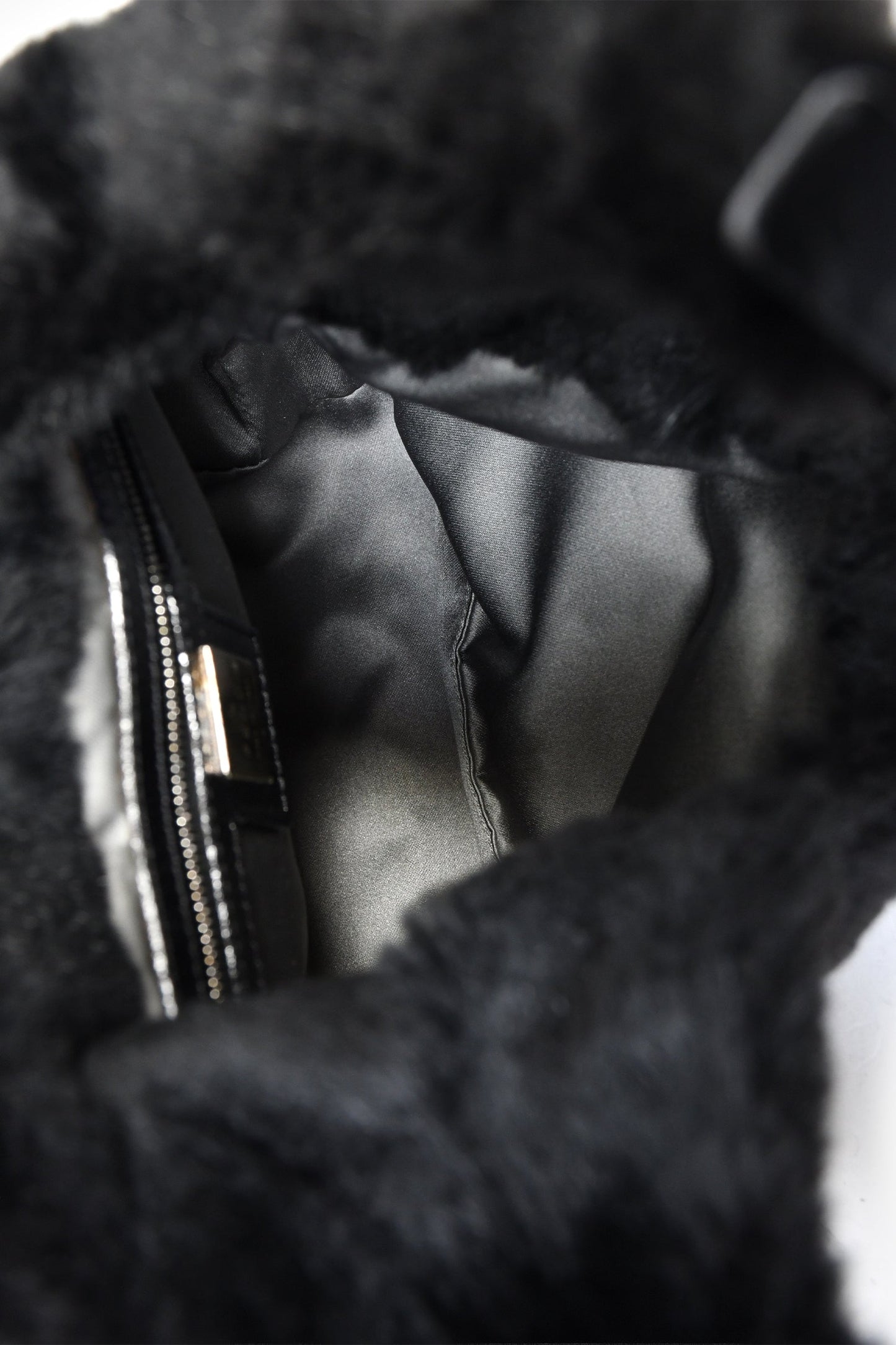 Fendi Black Chinchilla Fur Baguette Hobo Bag