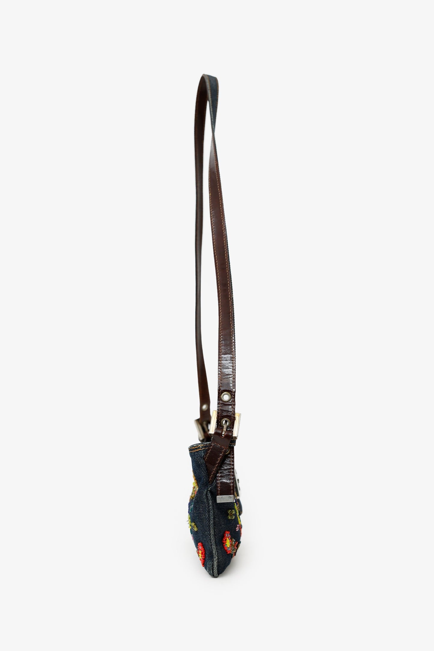 Fendi Blue Denim Beaded Baguette Pochette