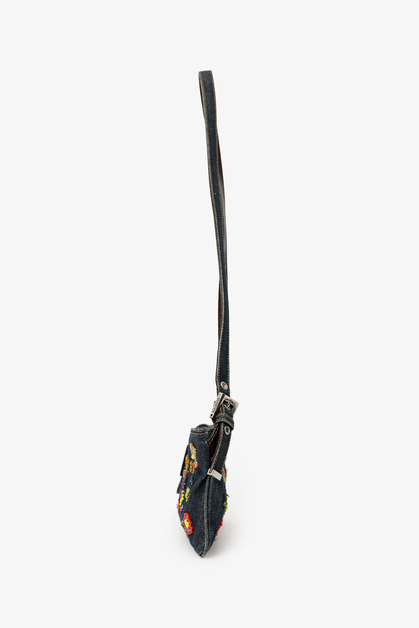 Fendi Blue Denim Beaded Baguette Pochette