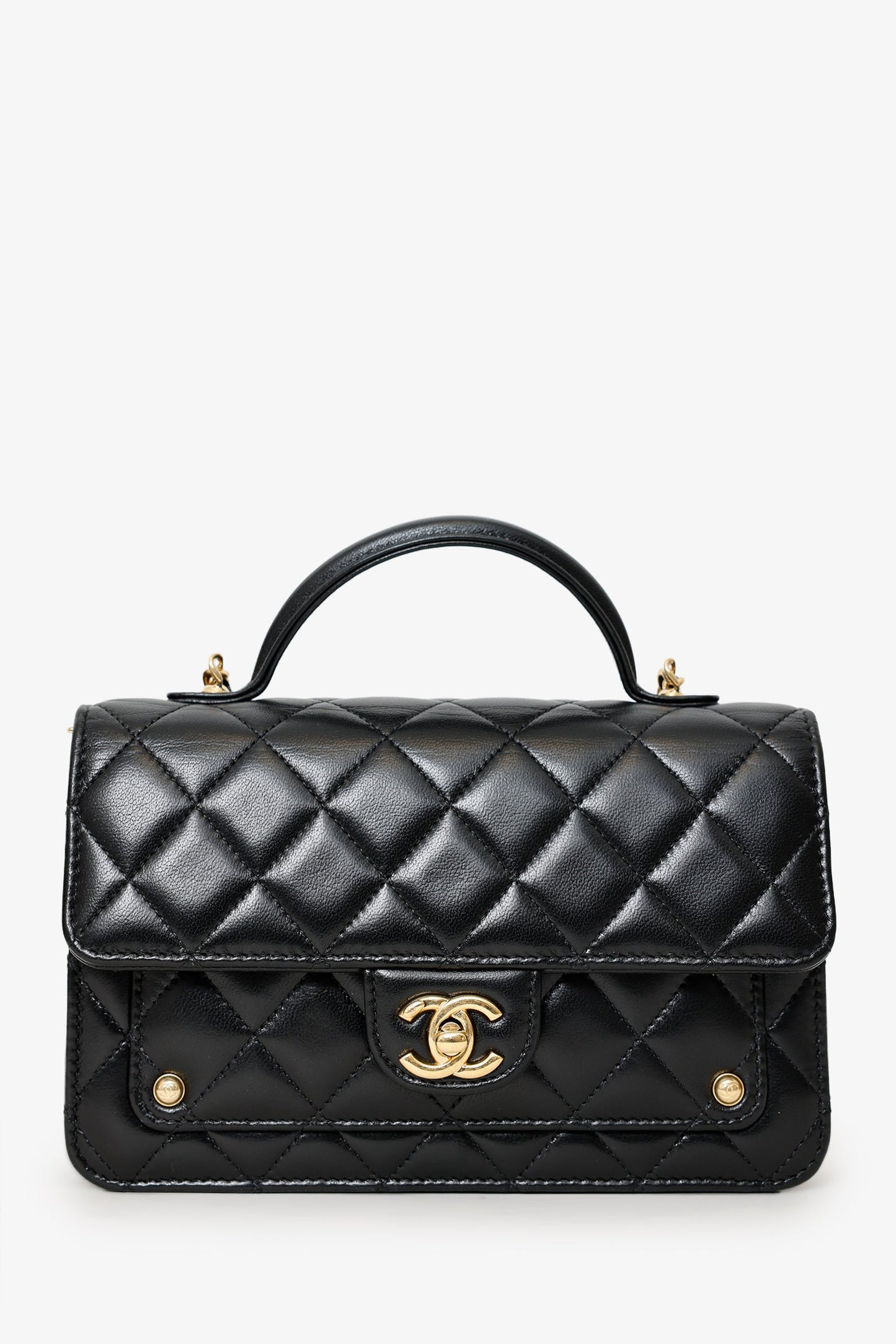 Chanel™ 25B Black Lambskin Quilted Top Handle Wallet On Chain