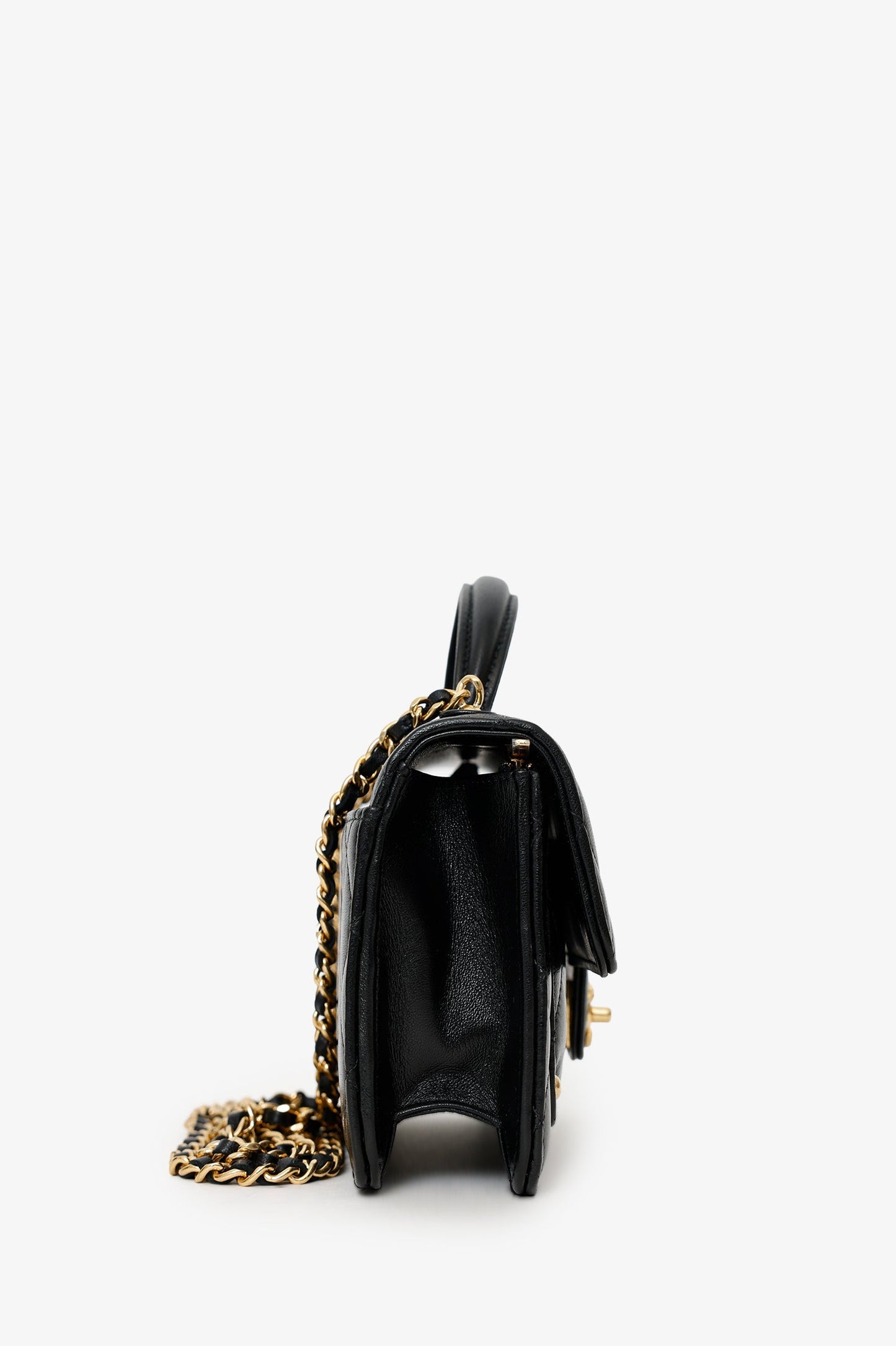 Chanel™ 25B Black Lambskin Quilted Top Handle Wallet On Chain