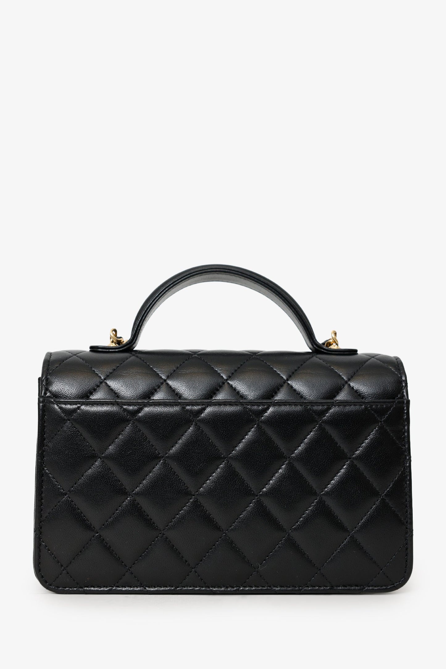 Chanel™ 25B Black Lambskin Quilted Top Handle Wallet On Chain