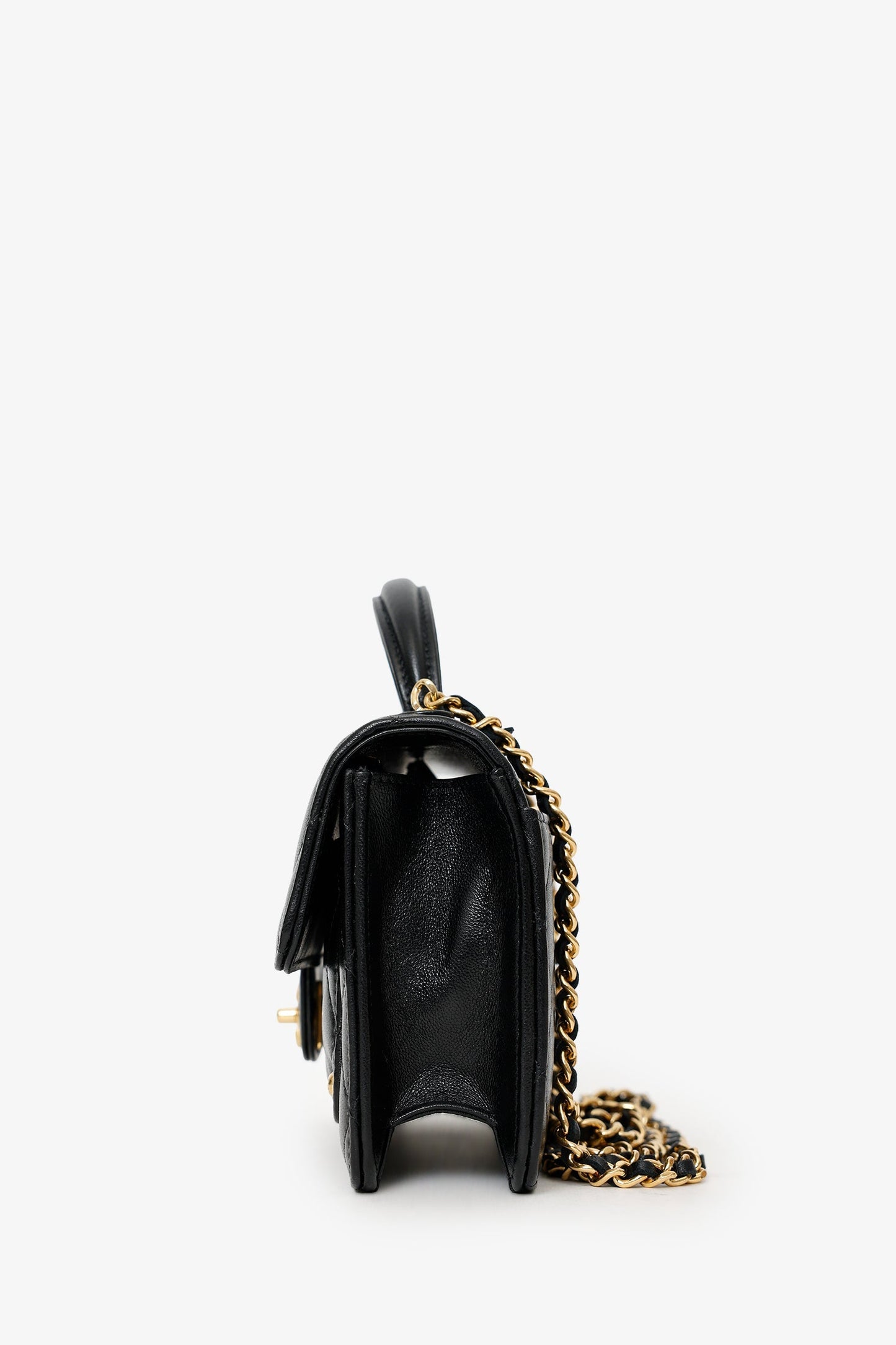 Chanel™ 25B Black Lambskin Quilted Top Handle Wallet On Chain