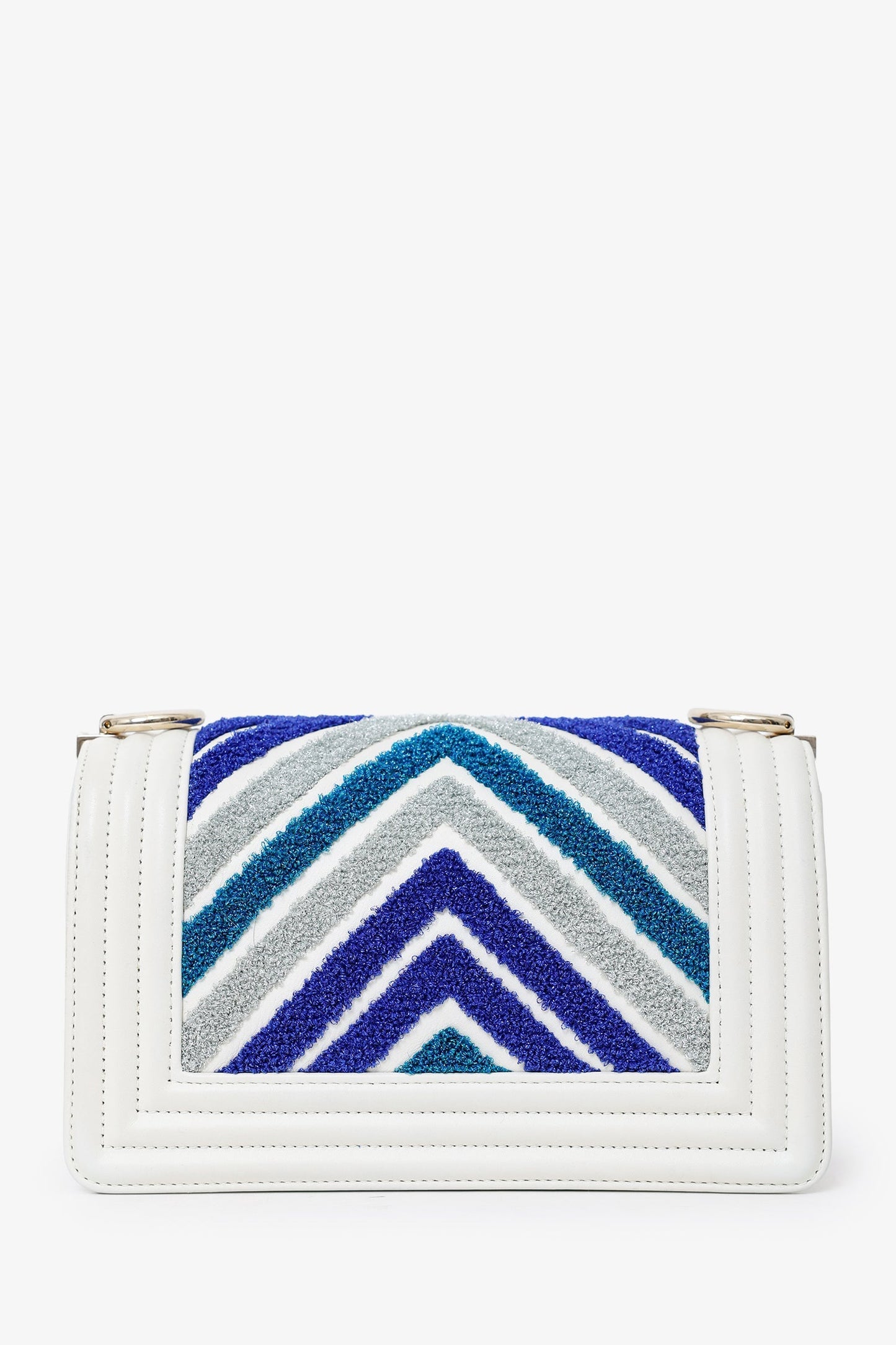 Chanel™ 2019 White/Blue Chevron Small Boy Shoulder Bag