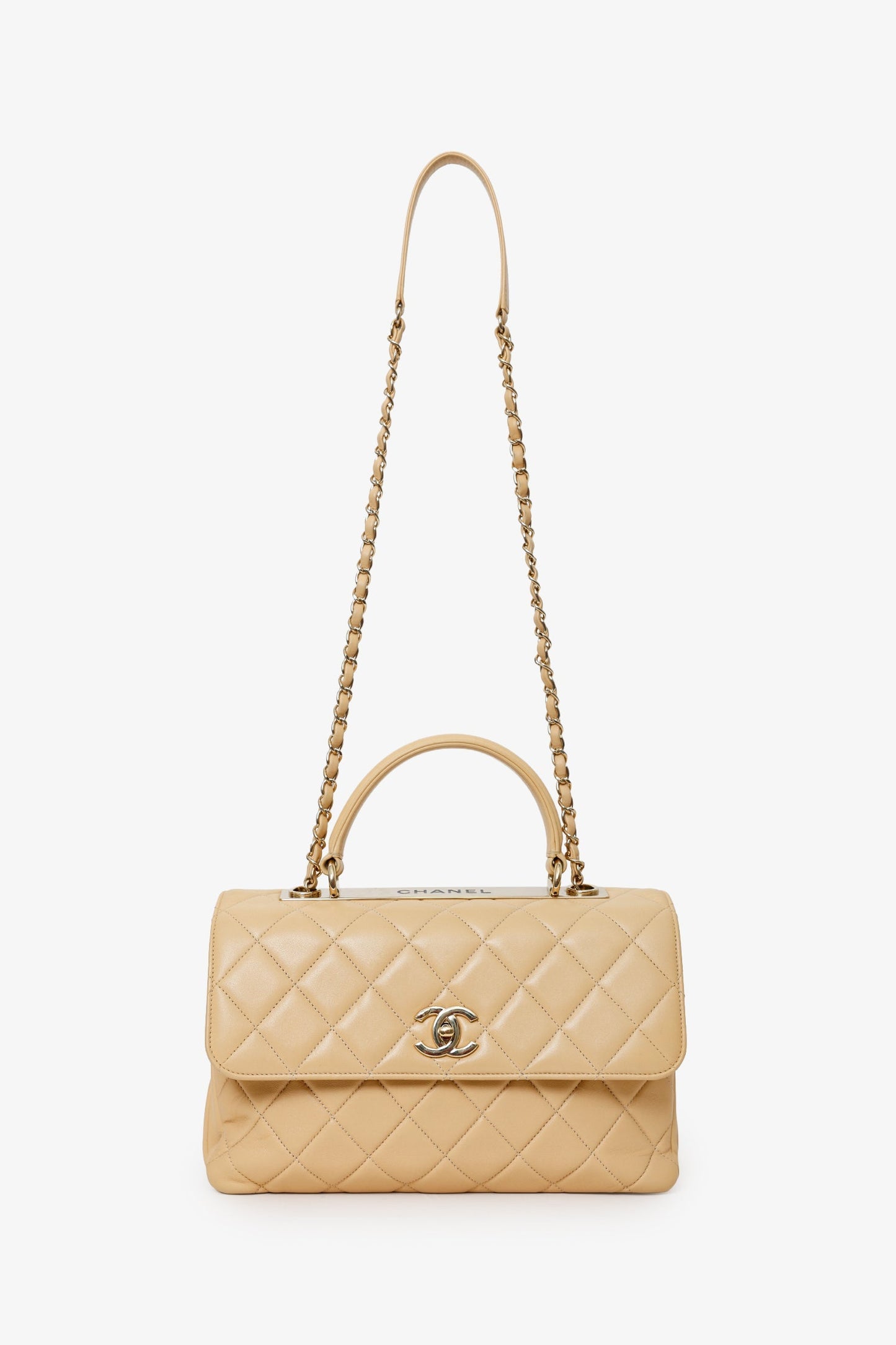 Chanel™ 2018-19 Beige Quilted Lambskin Medium Trendy CC Top Handle Bag
