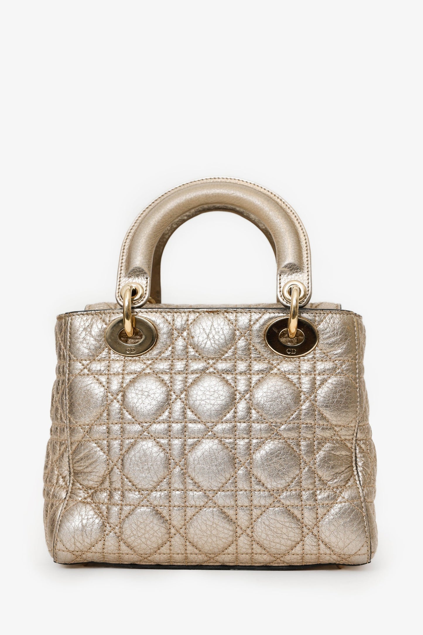 Christian Dior 2017 Gold Metallic Cannage Small Supple Lady Dior With Strap