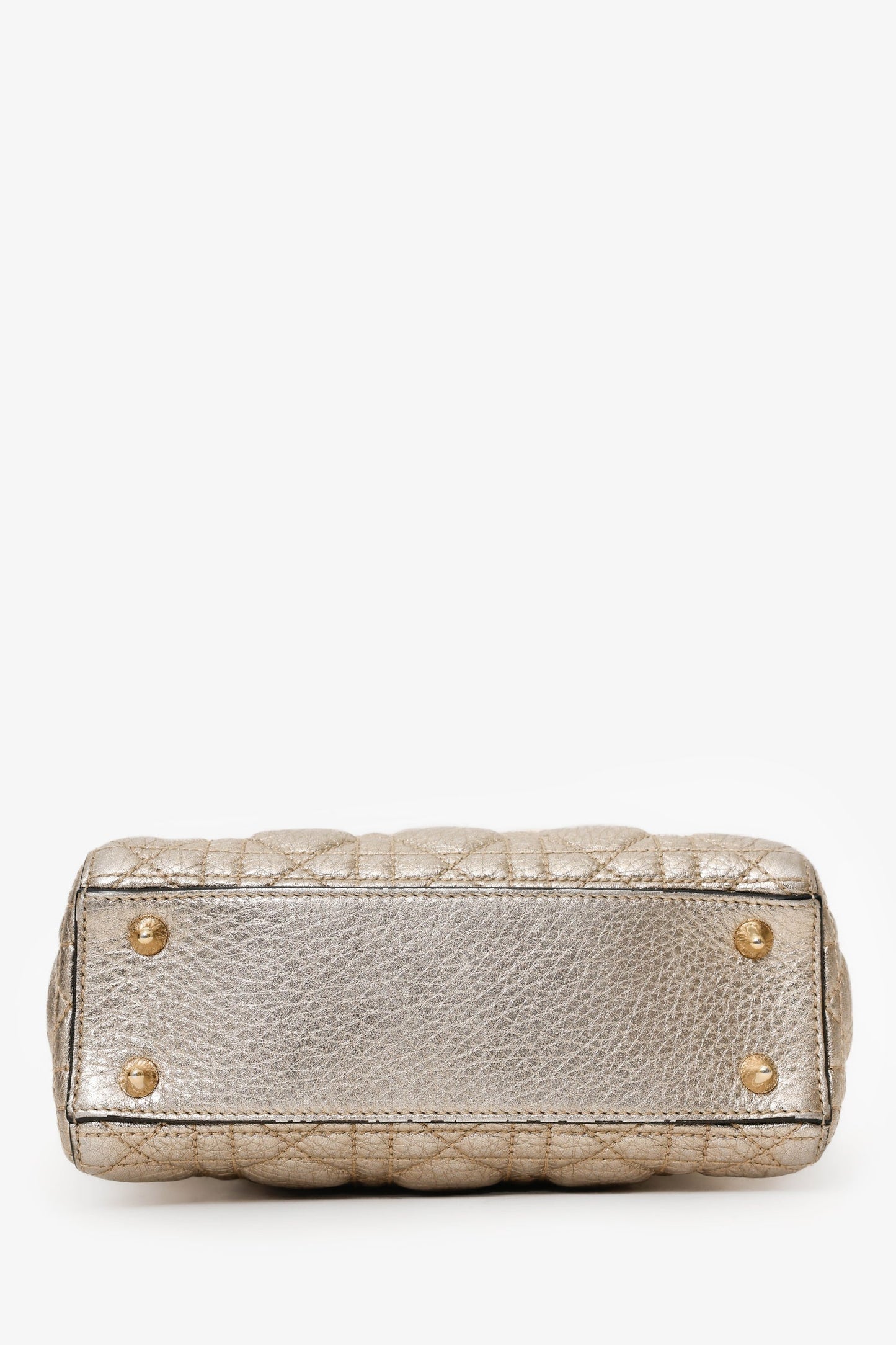 Christian Dior 2017 Gold Metallic Cannage Small Supple Lady Dior With Strap